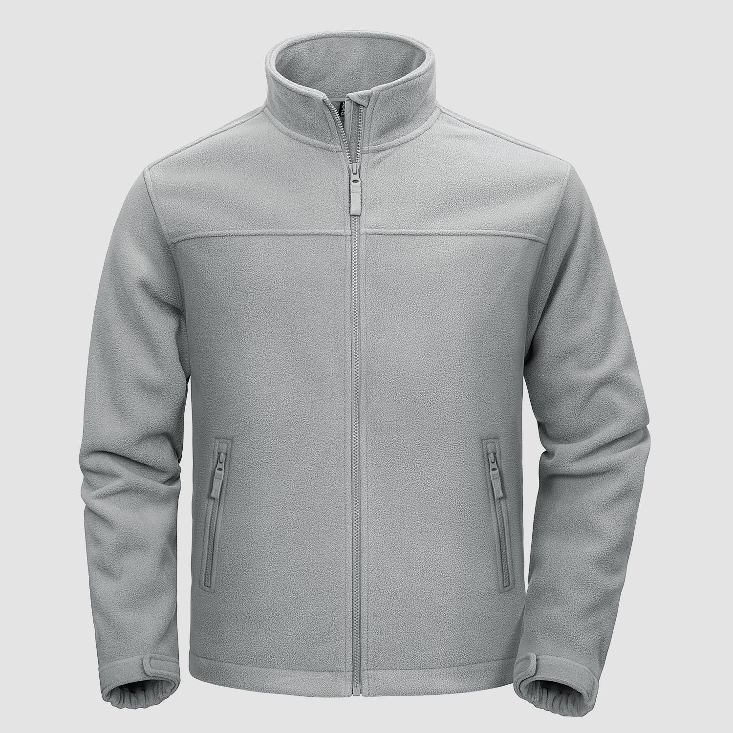 Men's lightweight full-zip fleece jacket with stand-up collar, chin guard, and 4 pockets in casual fit