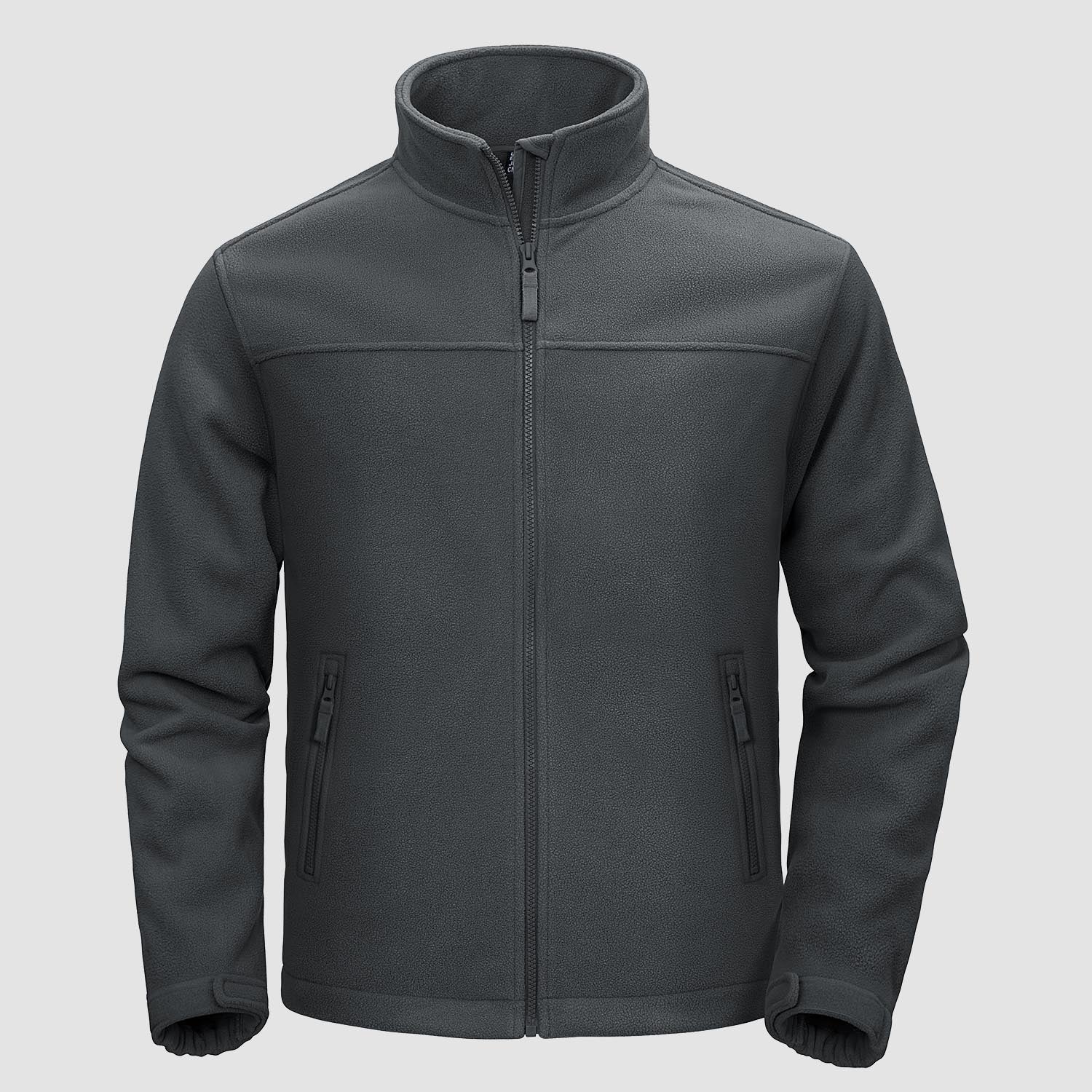 Men's lightweight full-zip fleece jacket with stand-up collar, chin guard, and 4 pockets casual fit