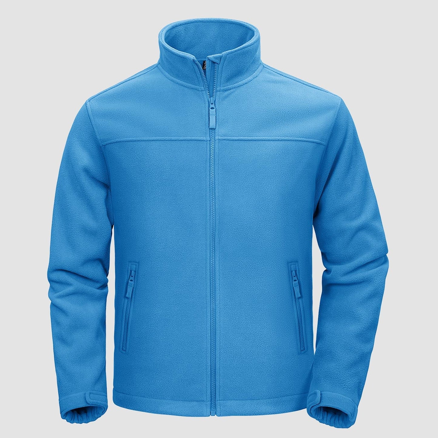 Men's lightweight full-zip fleece jacket with stand-up collar, chin guard, and 4 pockets