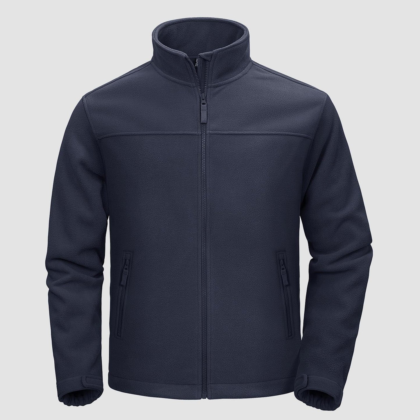 Men's lightweight full-zip fleece jacket stand-up collar chin guard 4 pockets casual warmth