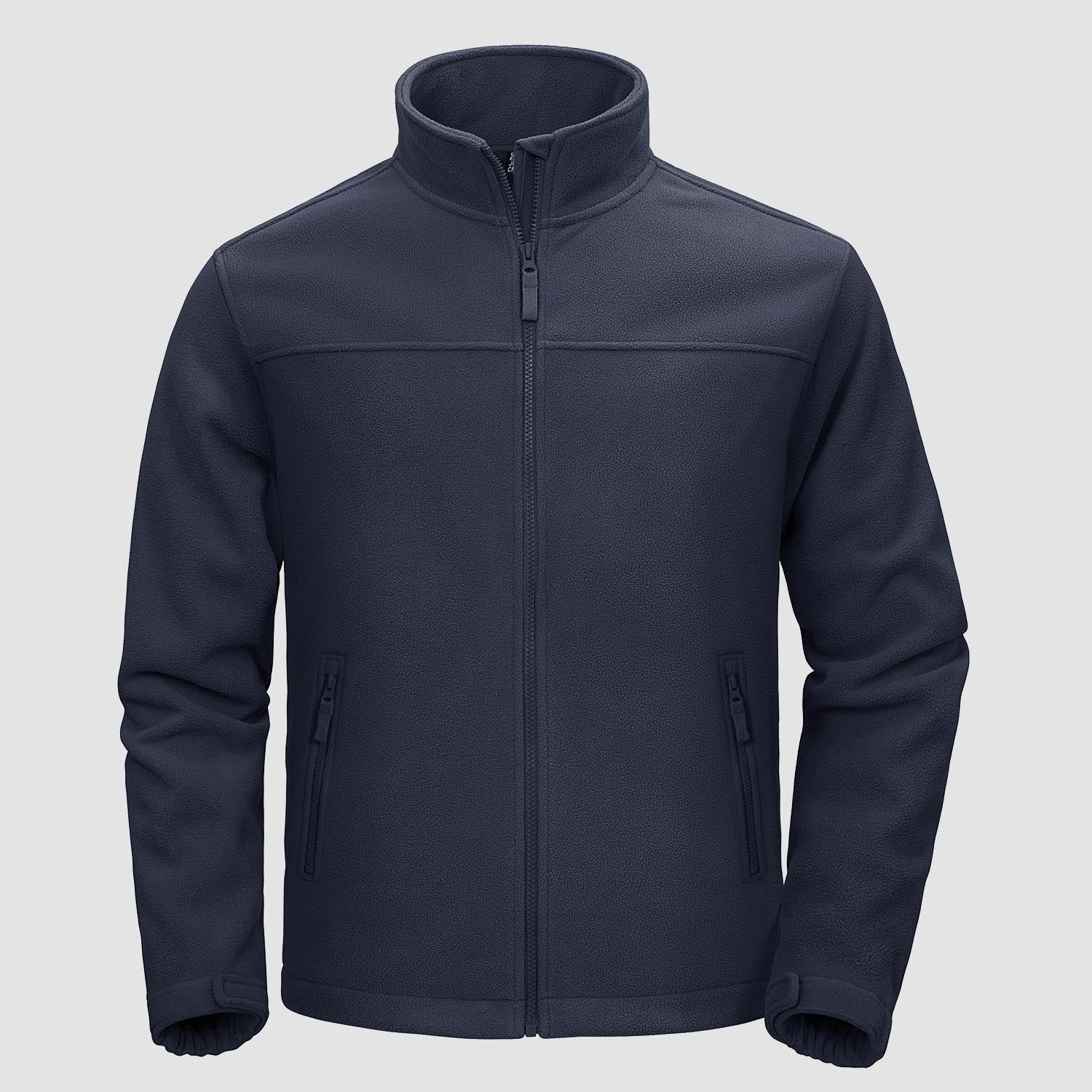 Men's lightweight full-zip fleece jacket stand-up collar chin guard 4 pockets casual warmth