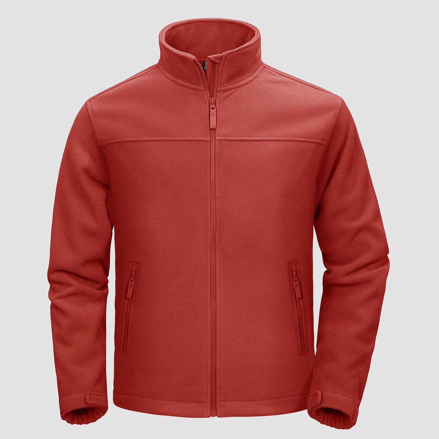 Men's lightweight full-zip fleece jacket with stand-up collar, chin guard, and 4 pockets casual fit