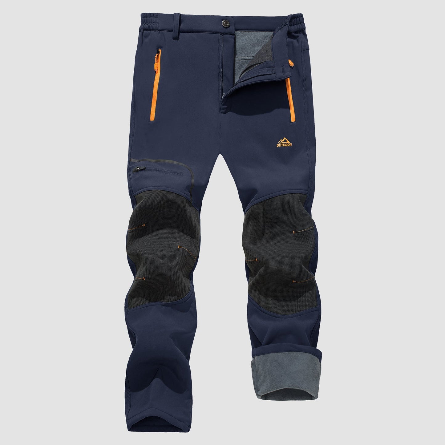 Men's black fleece-lined softshell ski pants, water-resistant insulated winter outdoor trousers