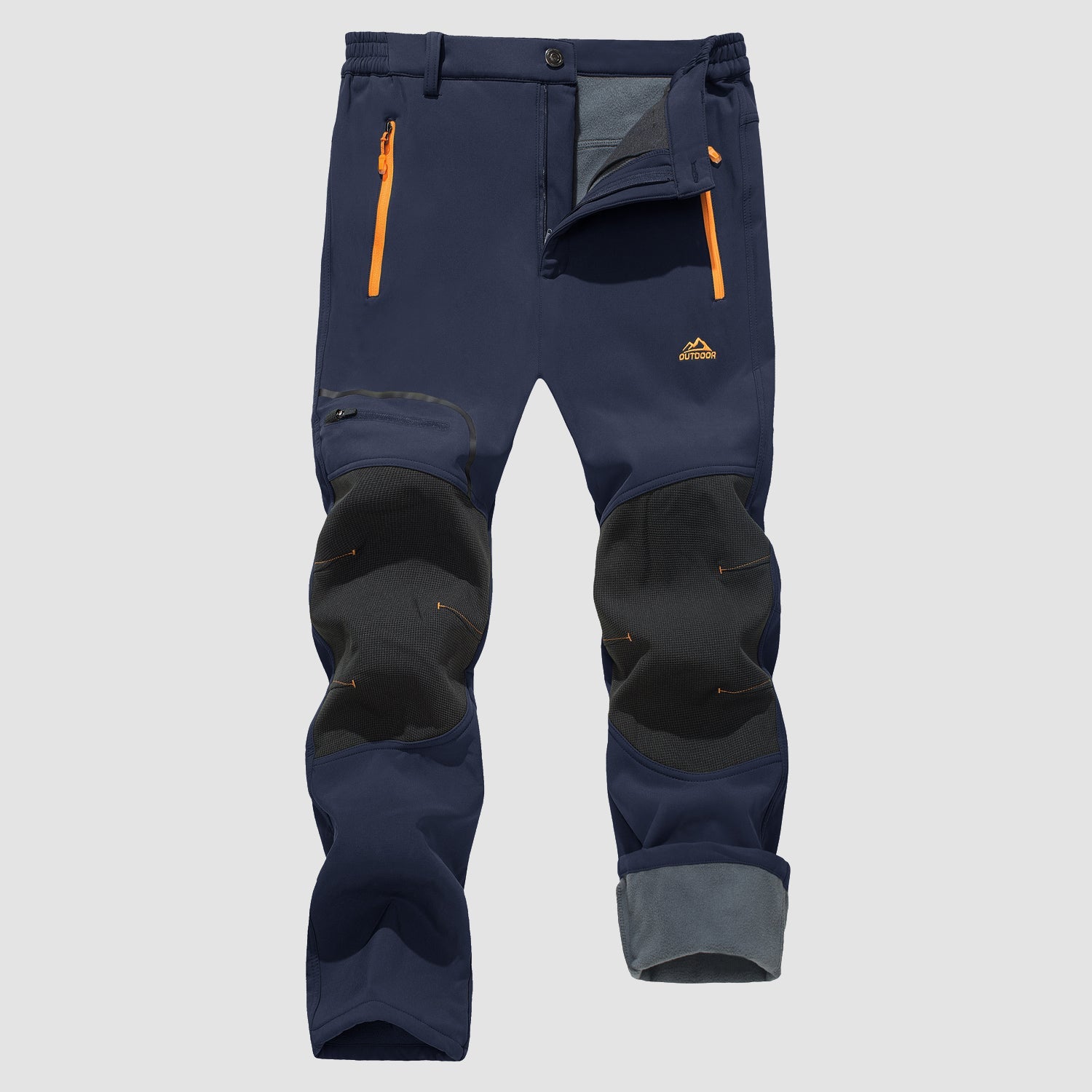 Men's black fleece-lined softshell ski pants, water-resistant insulated winter outdoor trousers
