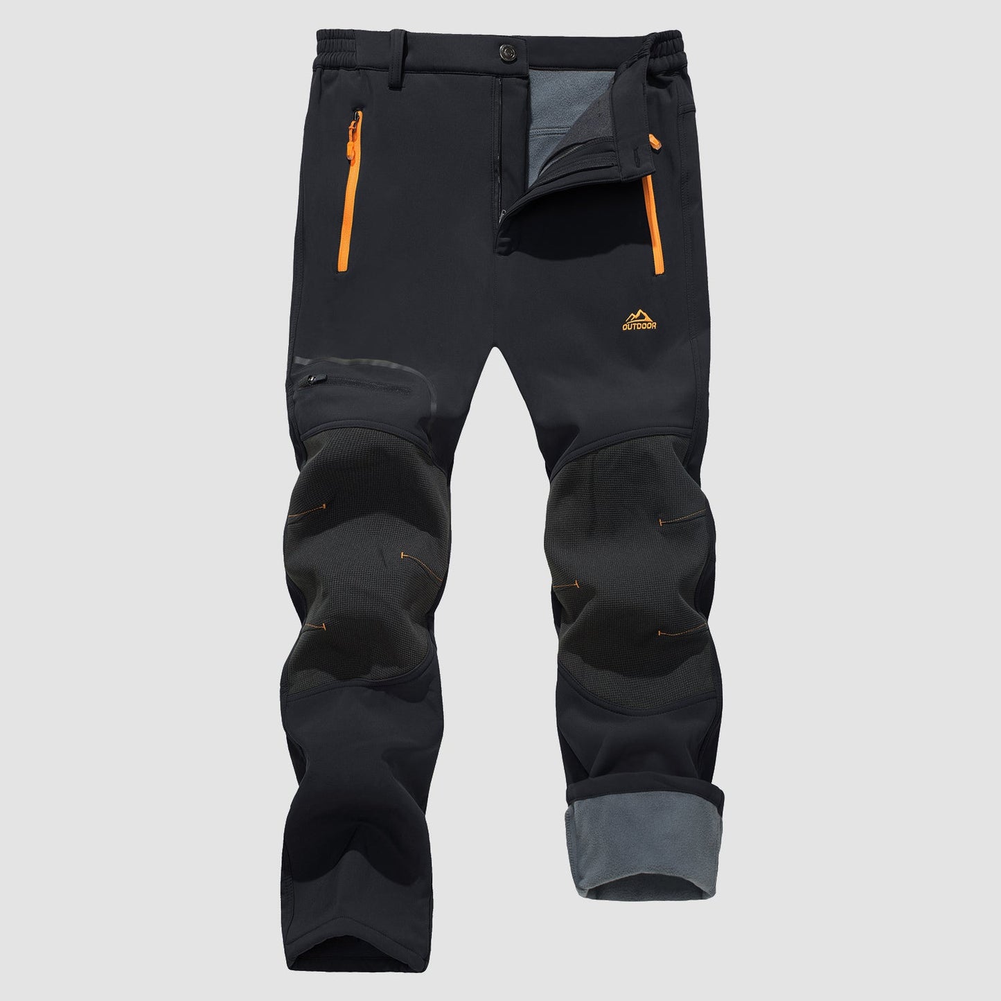 Men's black fleece-lined softshell ski pants water-resistant insulated with stretchy athletic fit