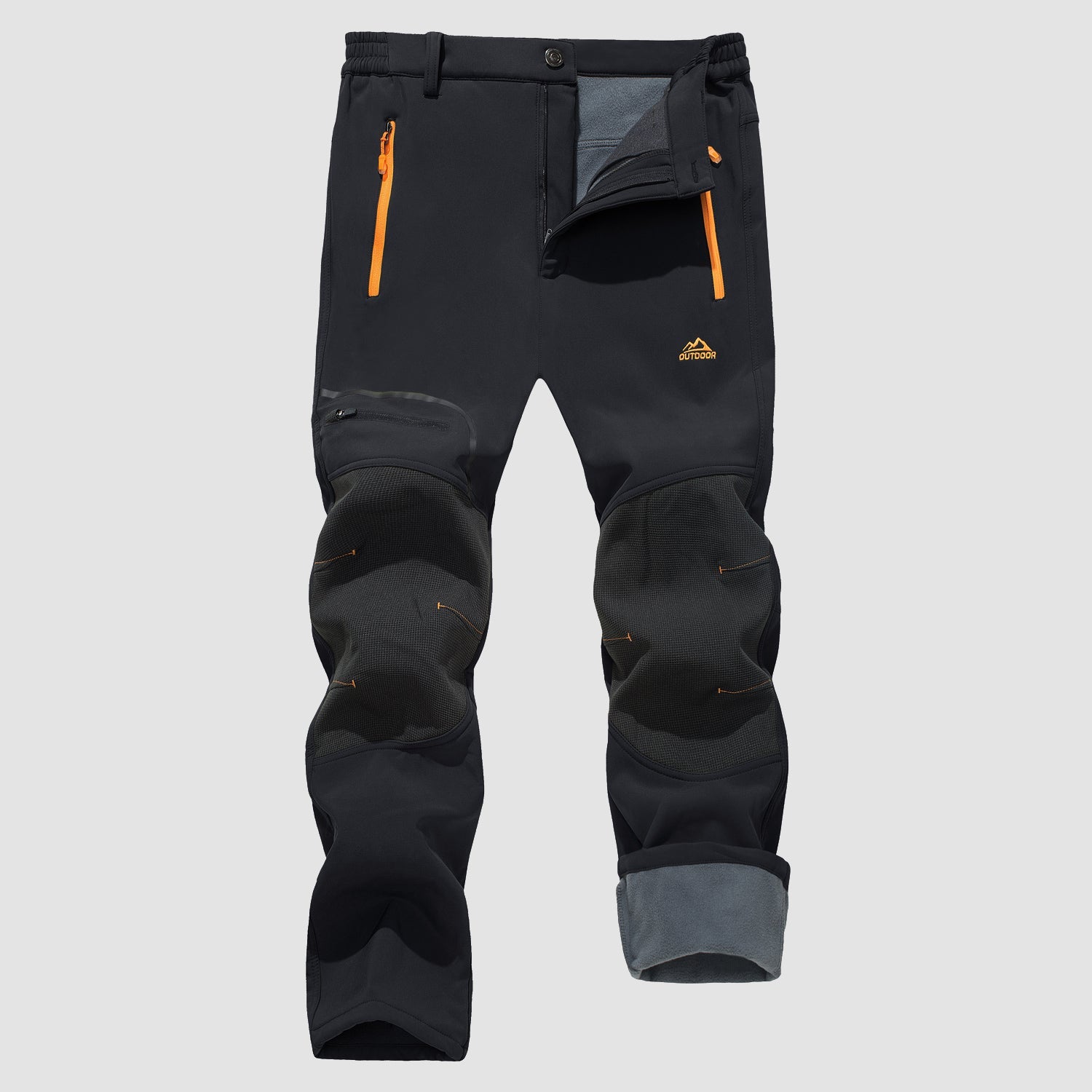 Men's black fleece-lined softshell ski pants water-resistant insulated with stretchy athletic fit