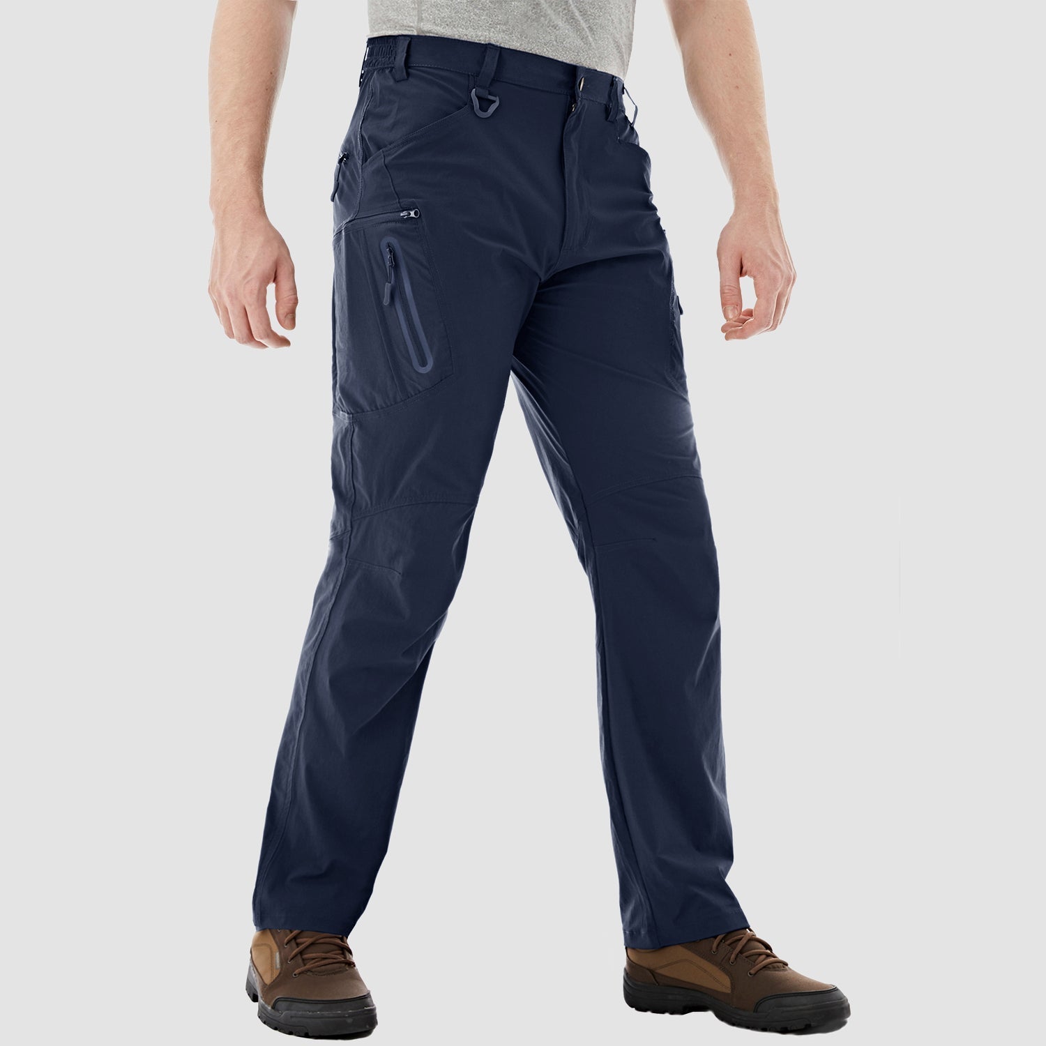Men's olive ripstop tactical cargo pants water-repellent elastic waist 8-pocket outdoor stretch fit