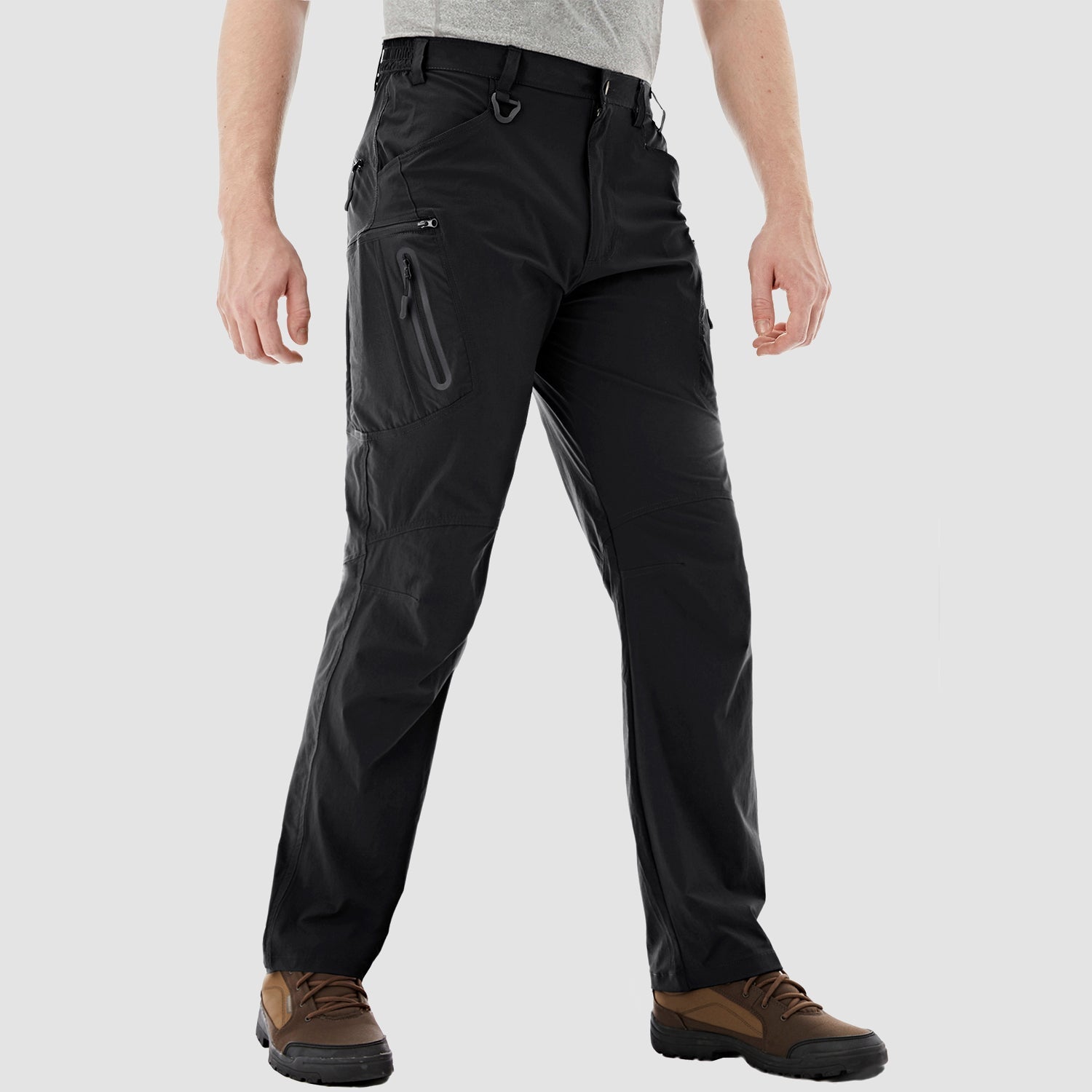 Men's olive ripstop tactical cargo pants water-repellent elastic waist 8-pocket outdoor stretch fit
