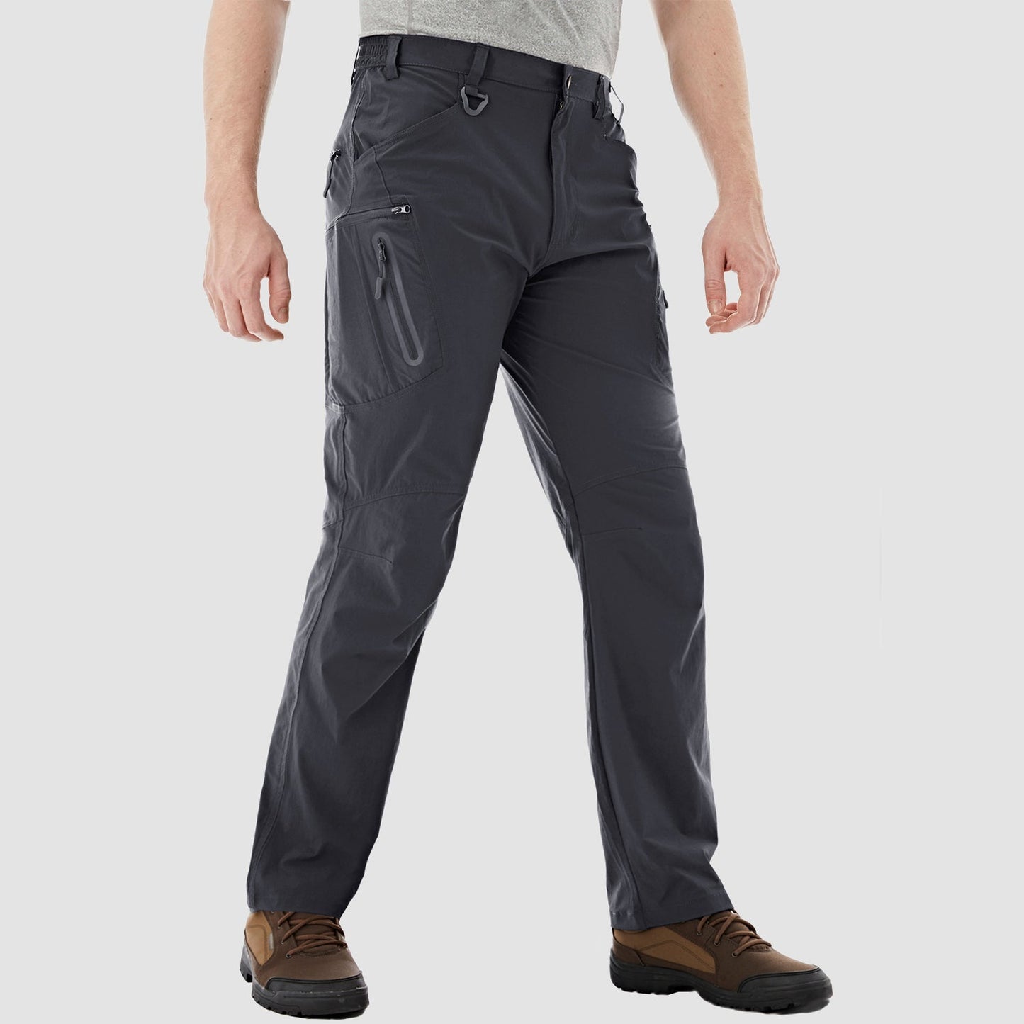 Men's olive ripstop tactical cargo pants water-repellent elastic waist 8-pocket stretch nylon outdoor fit