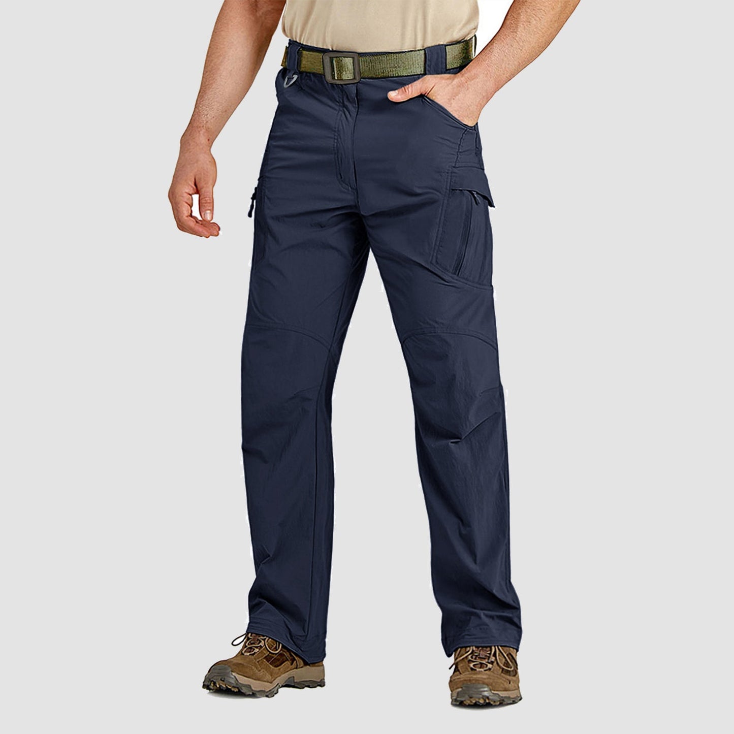 Men's quick-dry nylon cargo hiking pants with 9 pockets and reinforced crotch for outdoor adventures