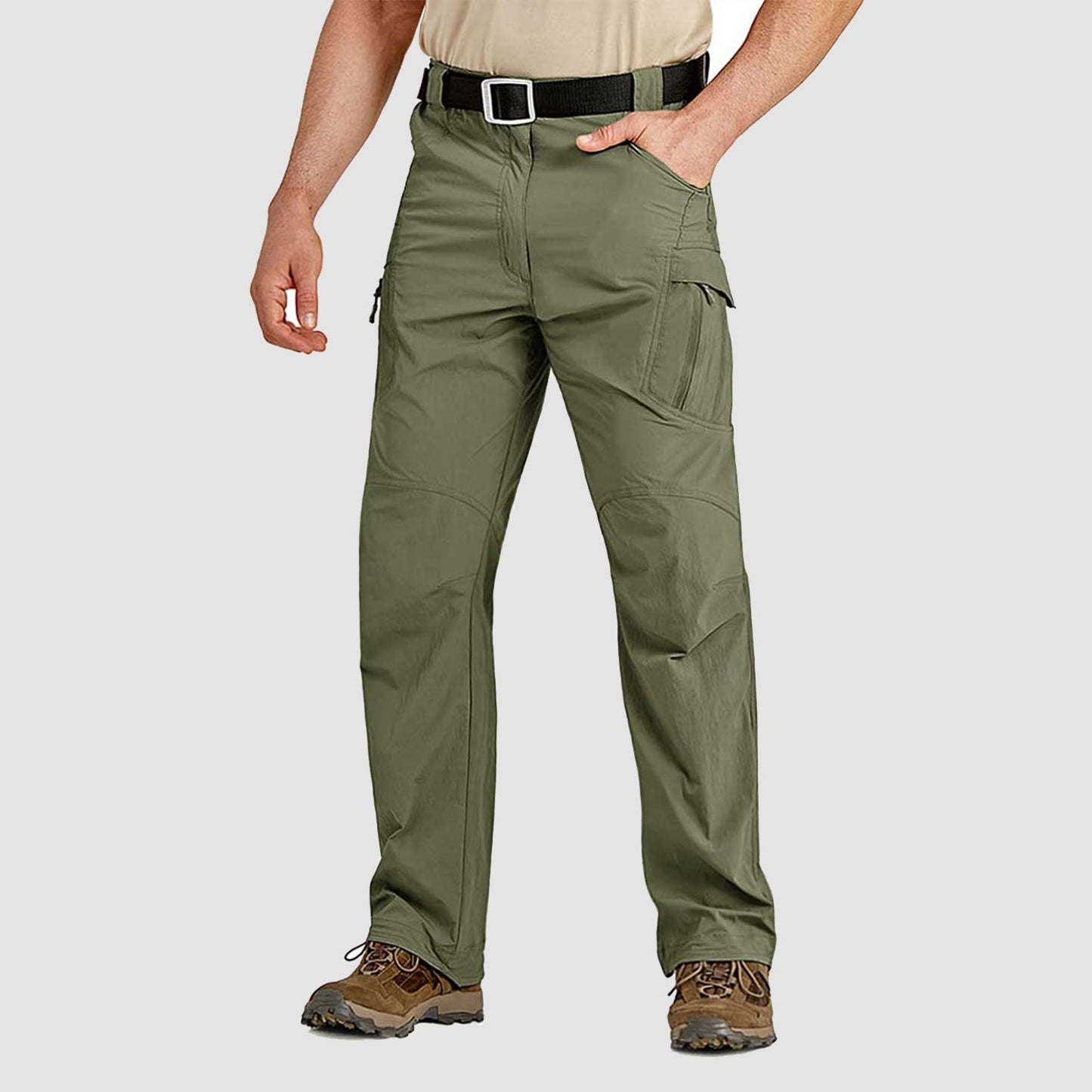 Men's quick-dry nylon cargo hiking pants with 9 pockets and reinforced crotch for outdoor use