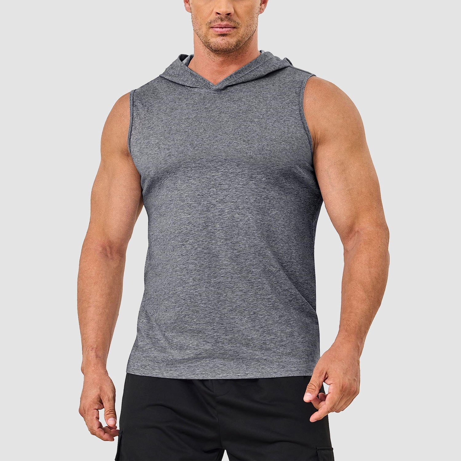 Men's turquoise hooded tank top sleeveless cotton moisture-wicking sports shirt with casual sporty fit