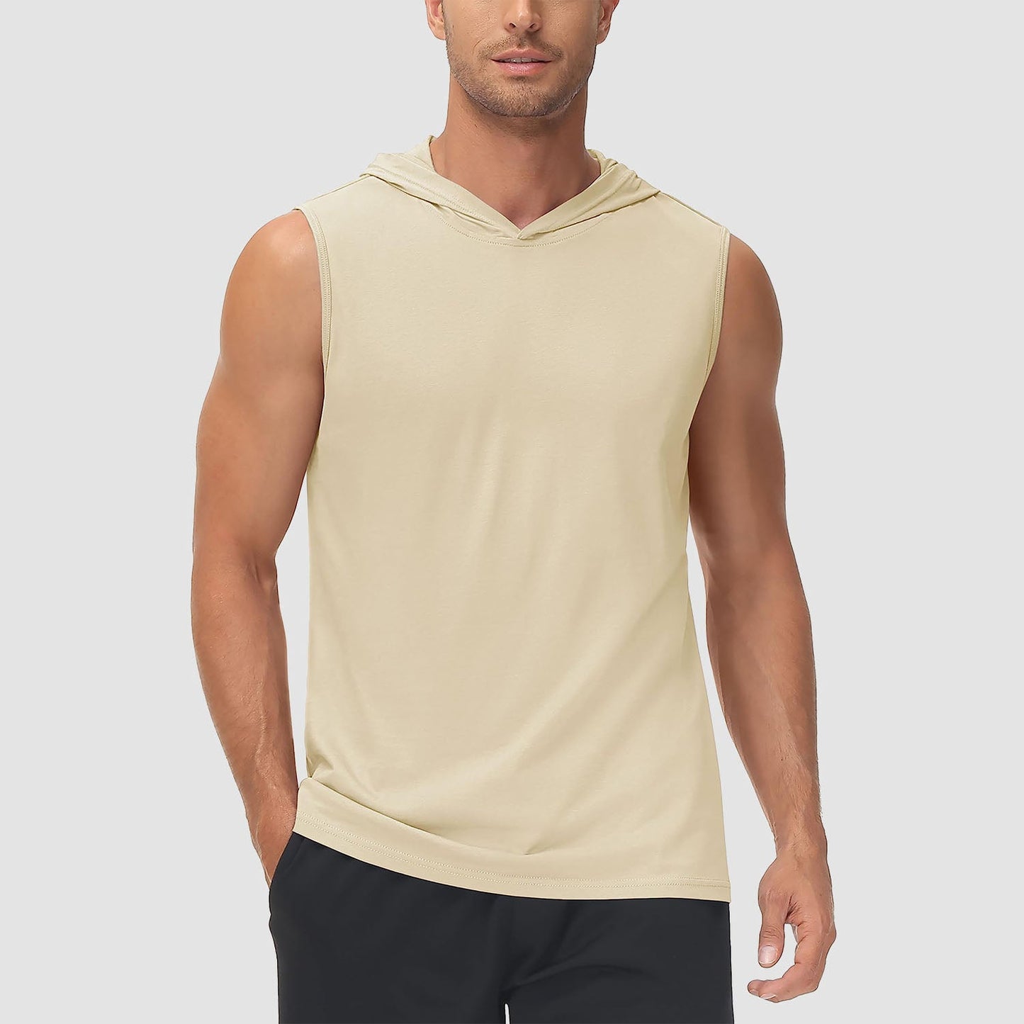 Men's turquoise hooded tank top sleeveless cotton breathable moisture-wicking sports shirt