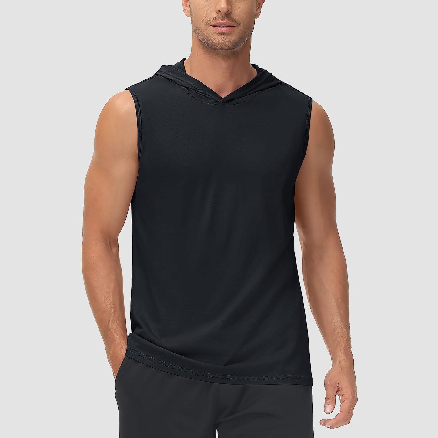 Men's turquoise hooded tank top sleeveless cotton breathable moisture-wicking sports shirt