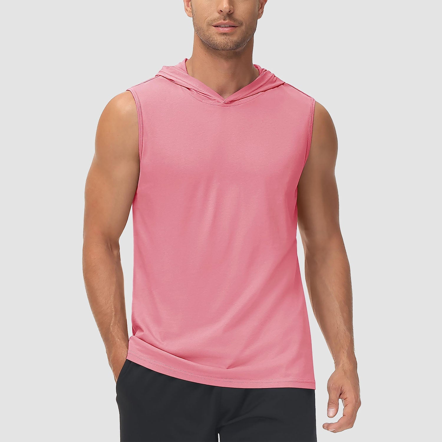 Men's turquoise hooded tank top sleeveless cotton moisture-wicking sports shirt with casual sporty fit