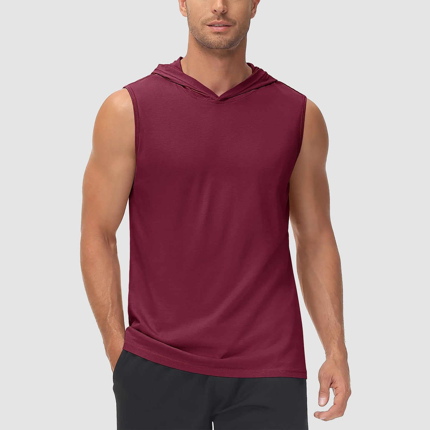 Men's turquoise hooded tank top sleeveless cotton moisture-wicking sports shirt with casual sporty fit