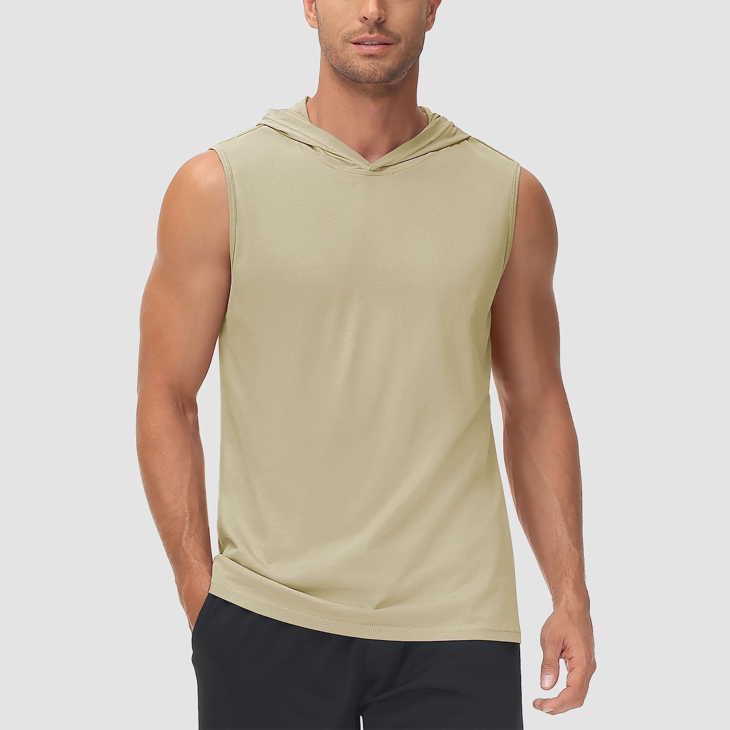 Men's turquoise hooded tank top sleeveless cotton moisture-wicking sports shirt with casual sporty style