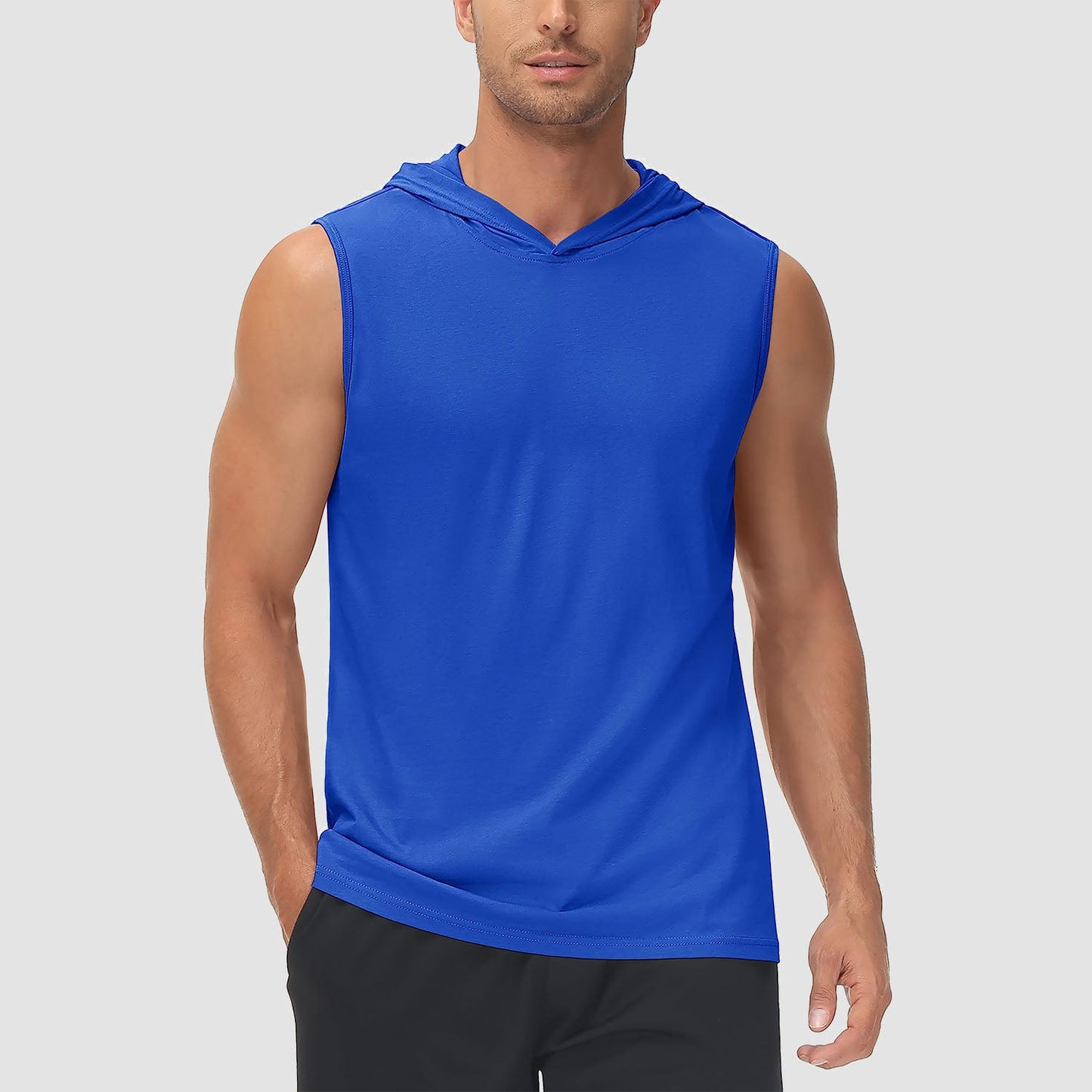 Men's turquoise hooded tank top, sleeveless cotton sports shirt with moisture-wicking breathable fit