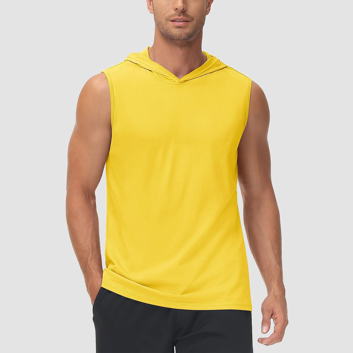 Men's turquoise hooded tank top sleeveless cotton moisture-wicking sports shirt with casual sporty style