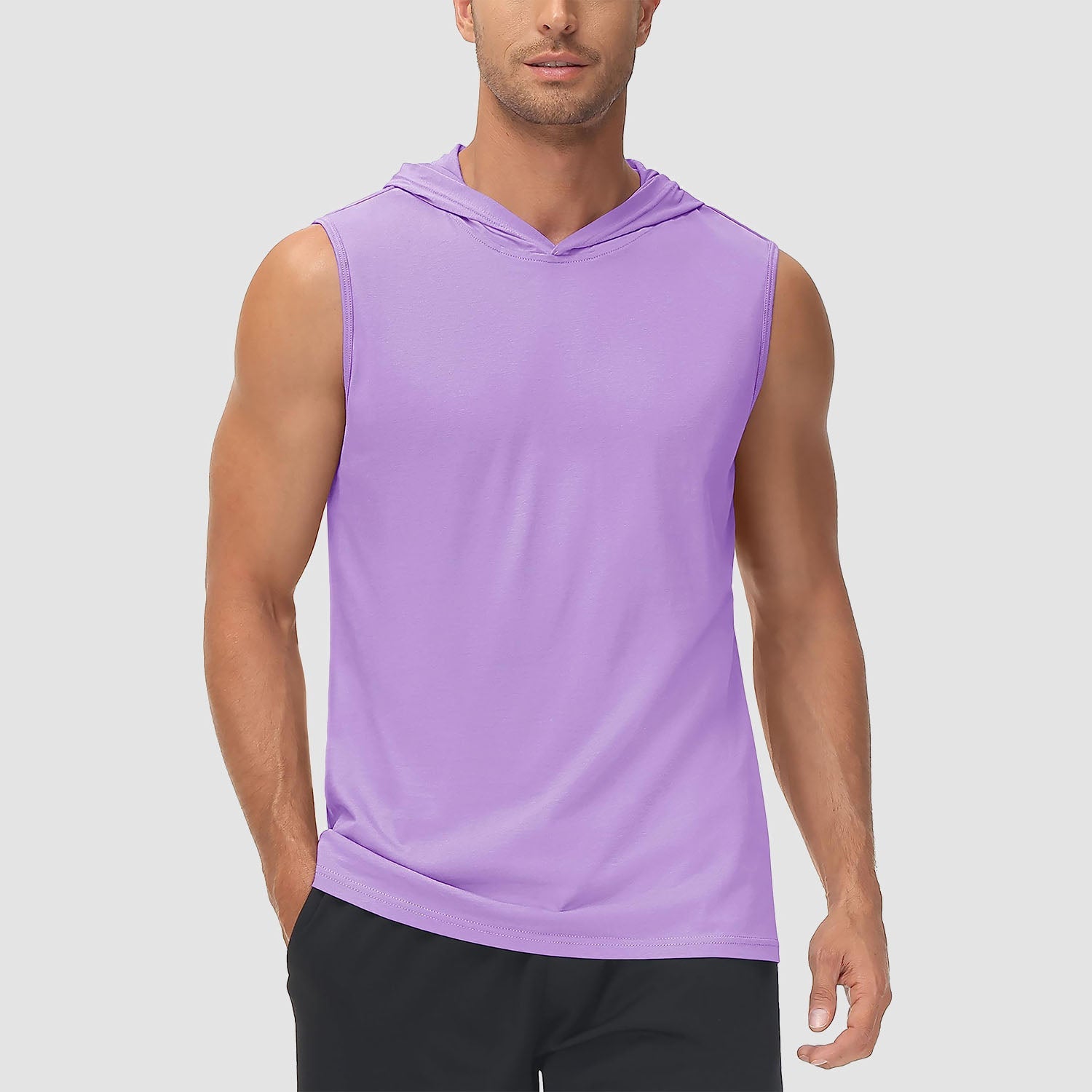 Men's turquoise hooded tank top cotton sleeveless sports shirt with moisture-wicking breathable fabric