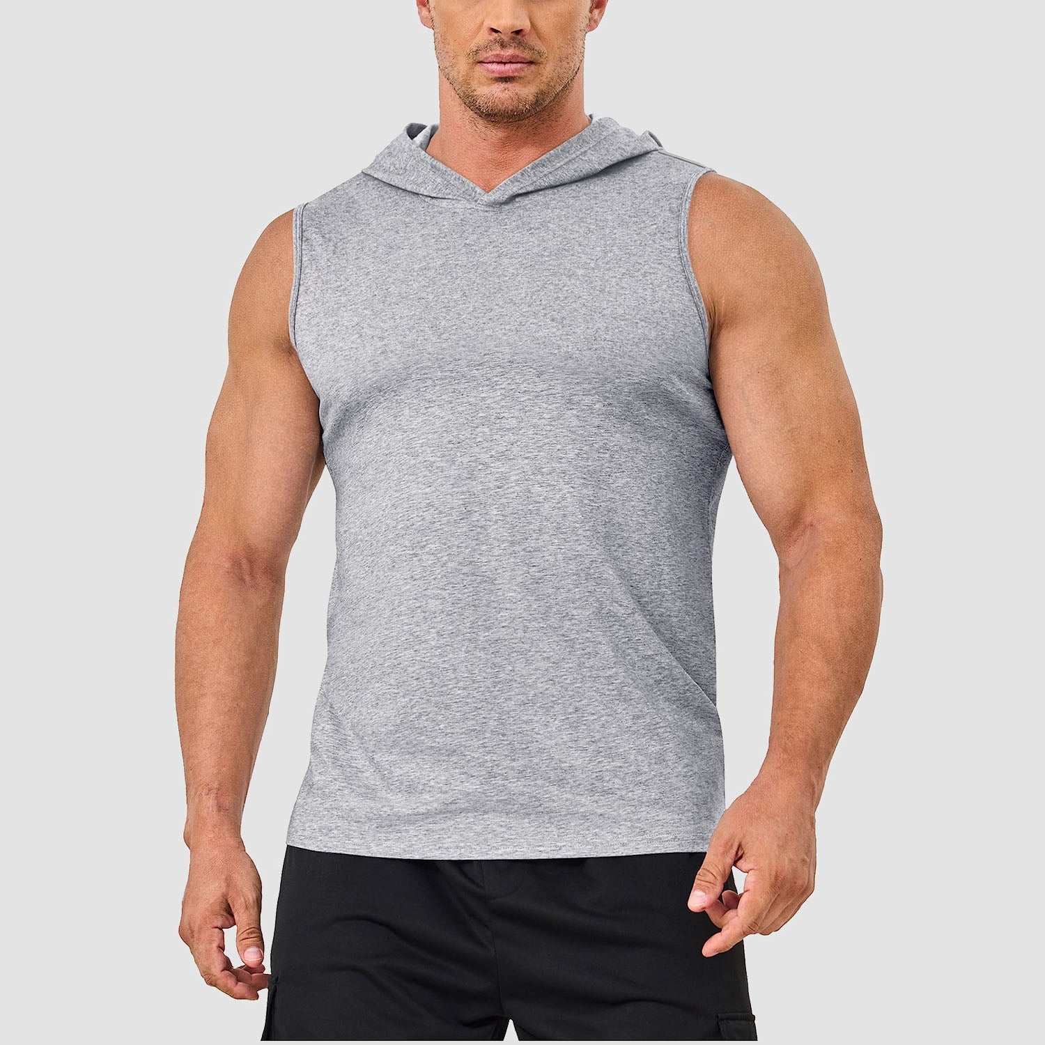 Men's turquoise hooded tank top cotton sleeveless moisture-wicking sports shirt breathable casual fit