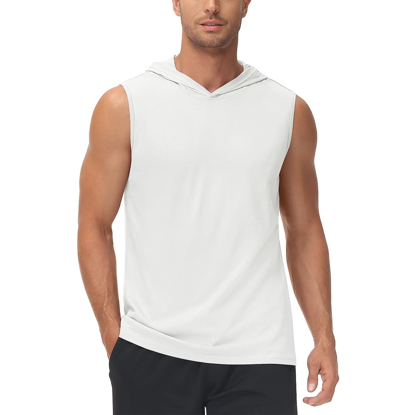 Men's turquoise hooded tank top, sleeveless cotton sports shirt with moisture-wicking breathable fabric