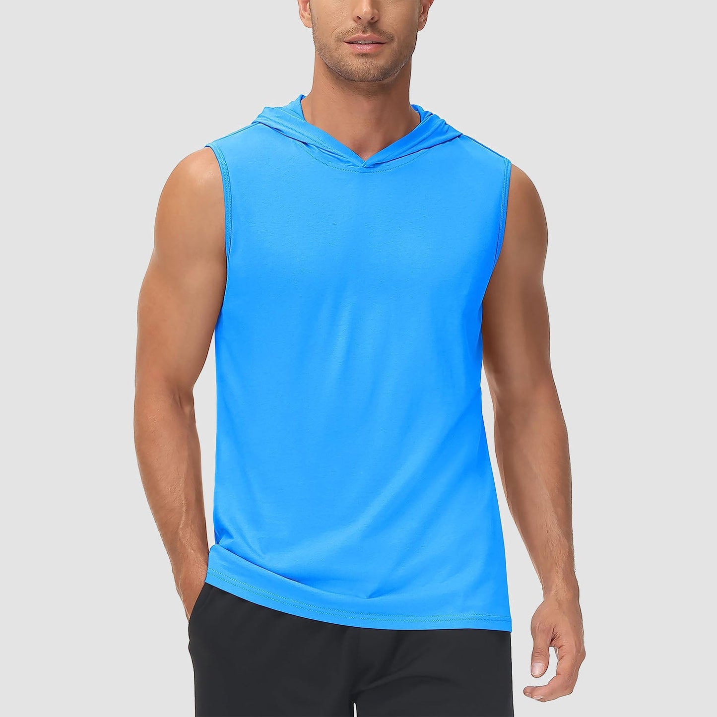 Men's turquoise hooded tank top cotton sleeveless moisture-wicking sports shirt casual athletic style