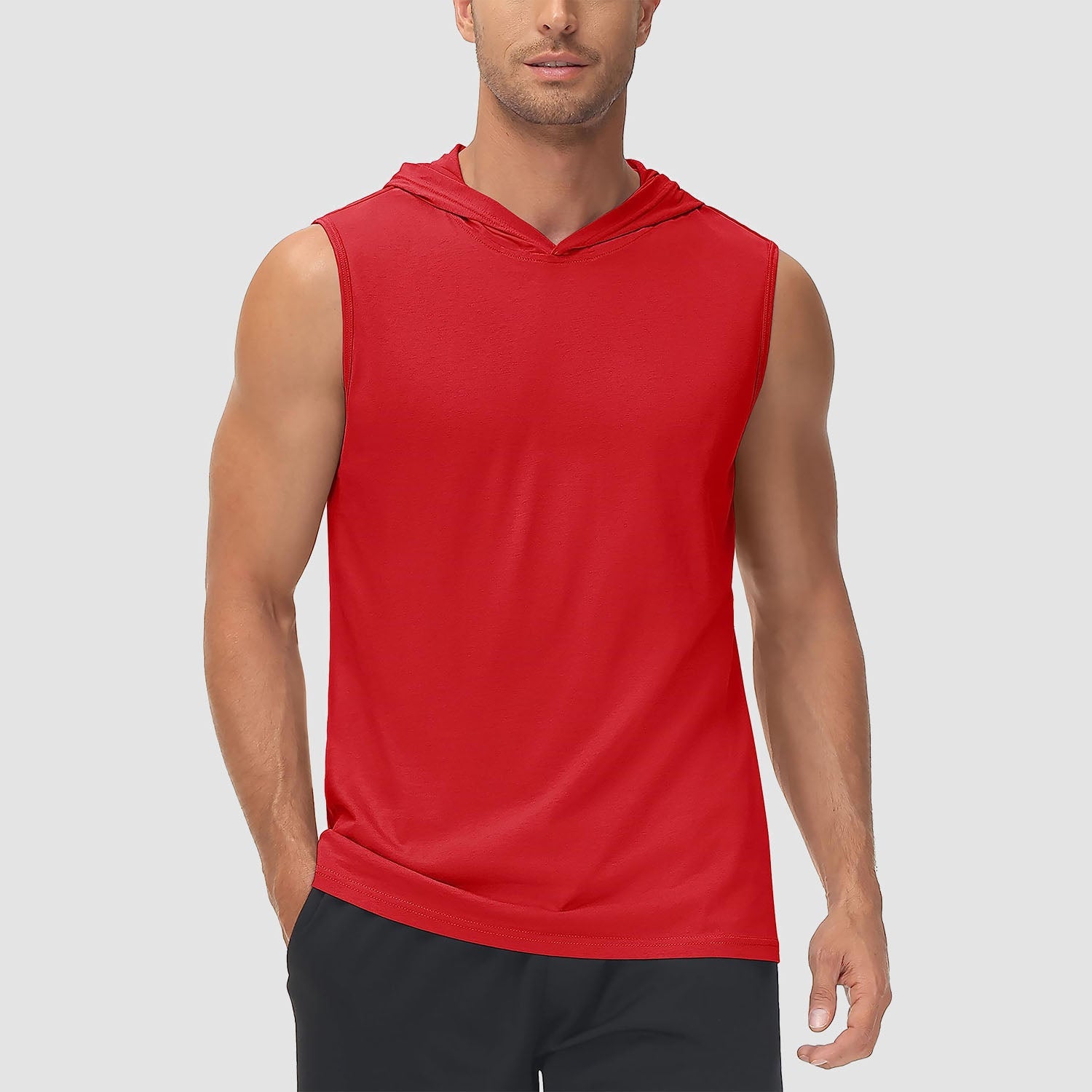 Turquoise men's hooded tank top sleeveless cotton moisture-wicking sports shirt with casual sporty fit