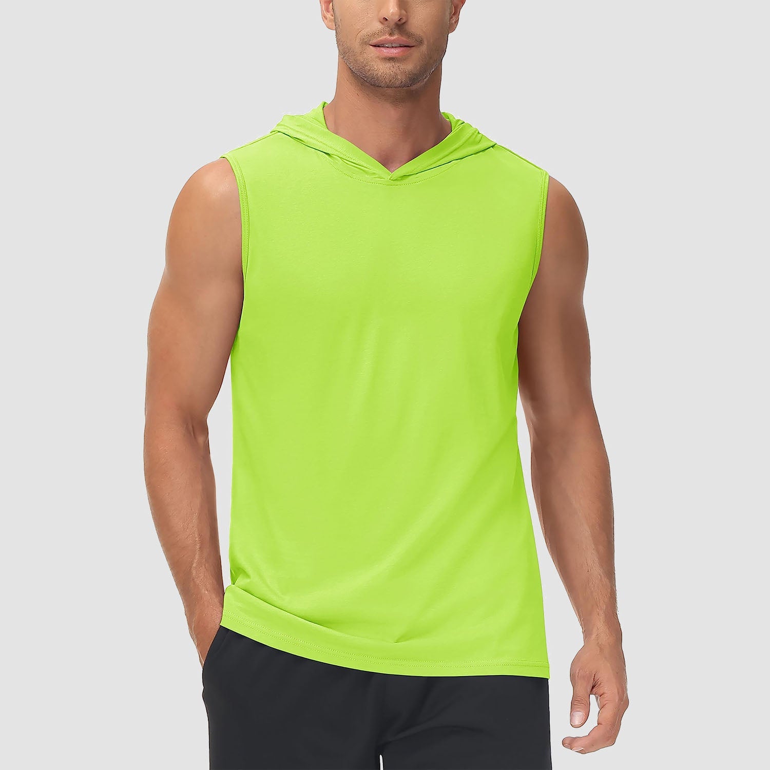 Men's turquoise hooded tank top, sleeveless cotton sports shirt with moisture-wicking breathable fabric