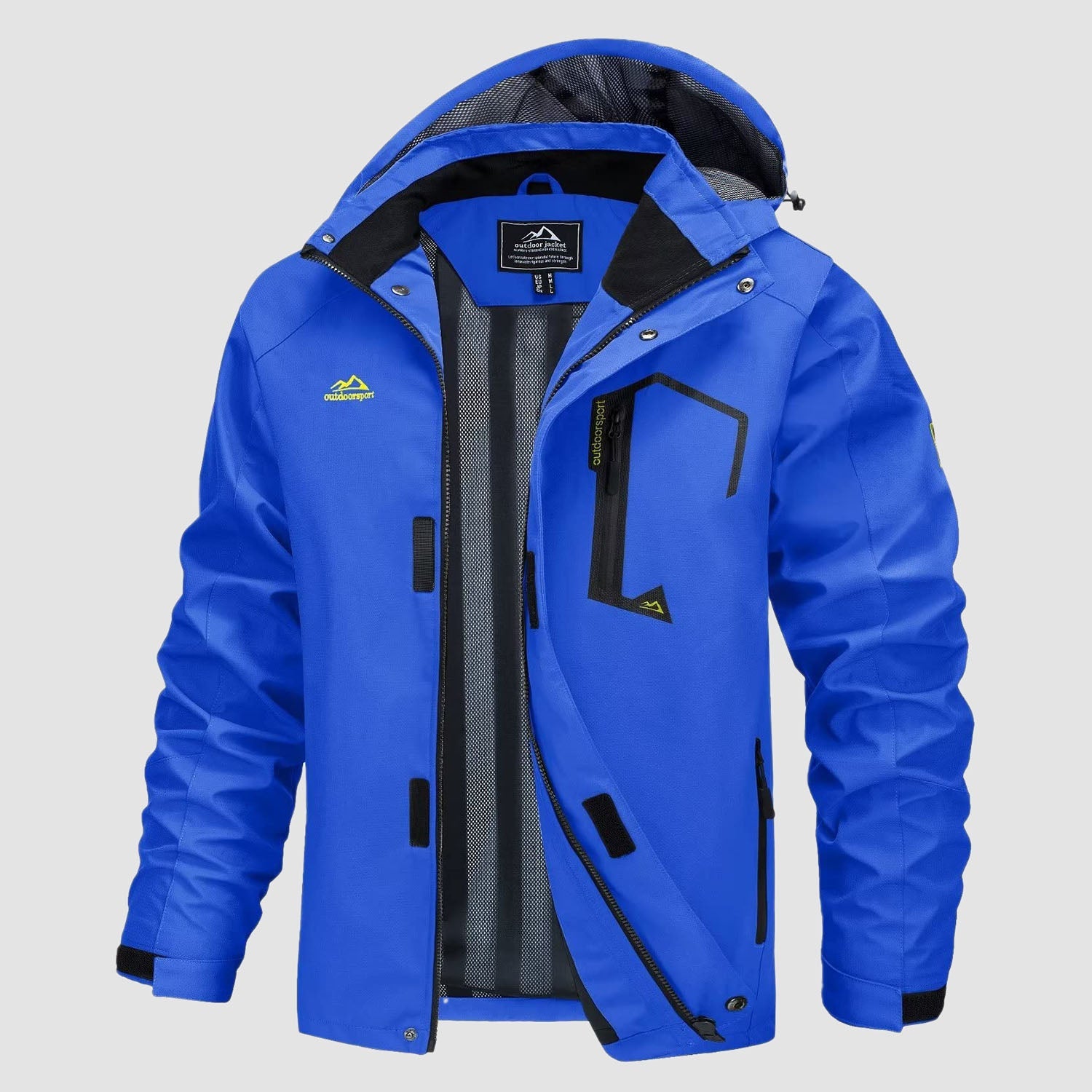Men's ultralight waterproof rain jacket olive green slim fit detachable storm hood breathable mesh lining