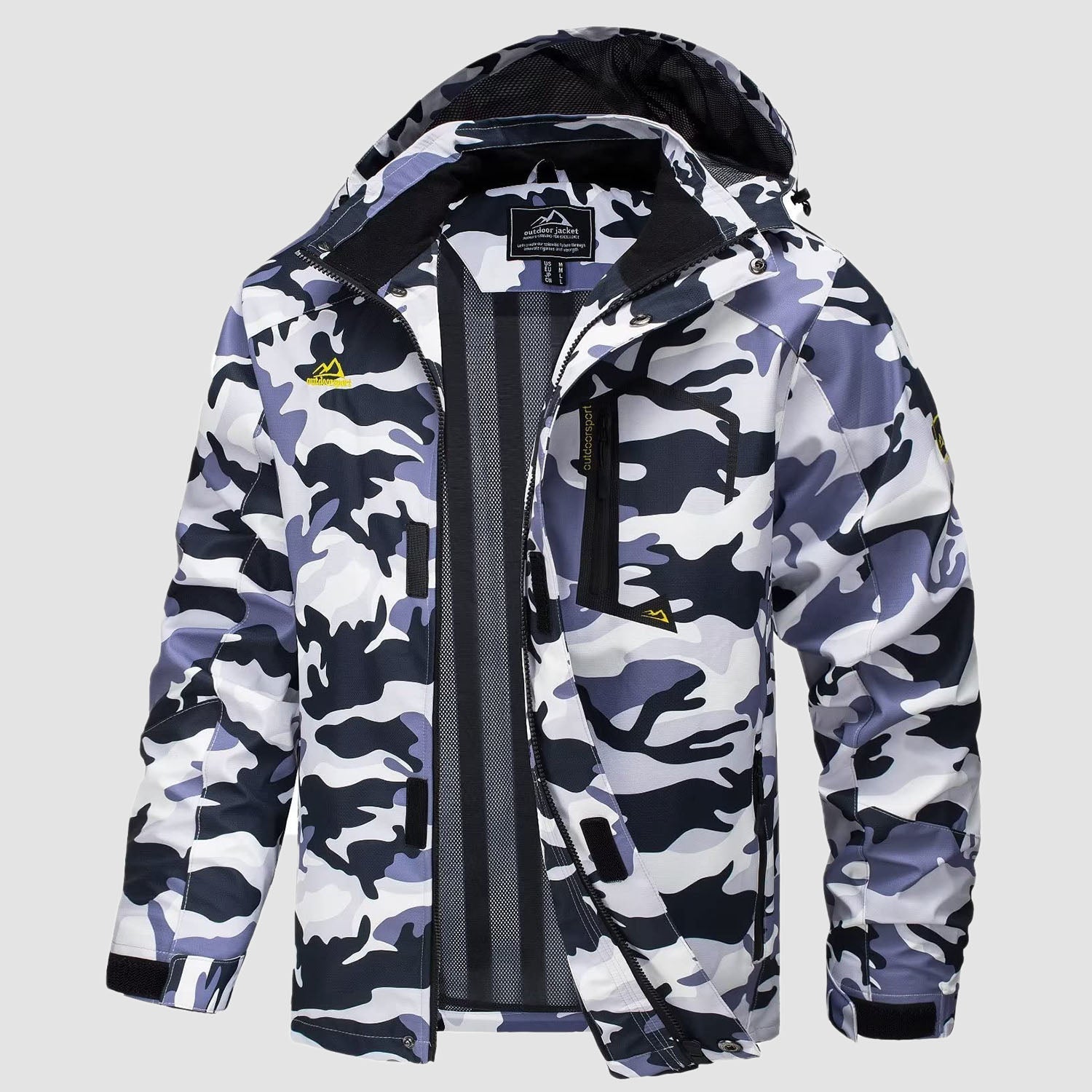 Men's ultralight waterproof rain jacket olive green slim fit detachable hood breathable mesh lining