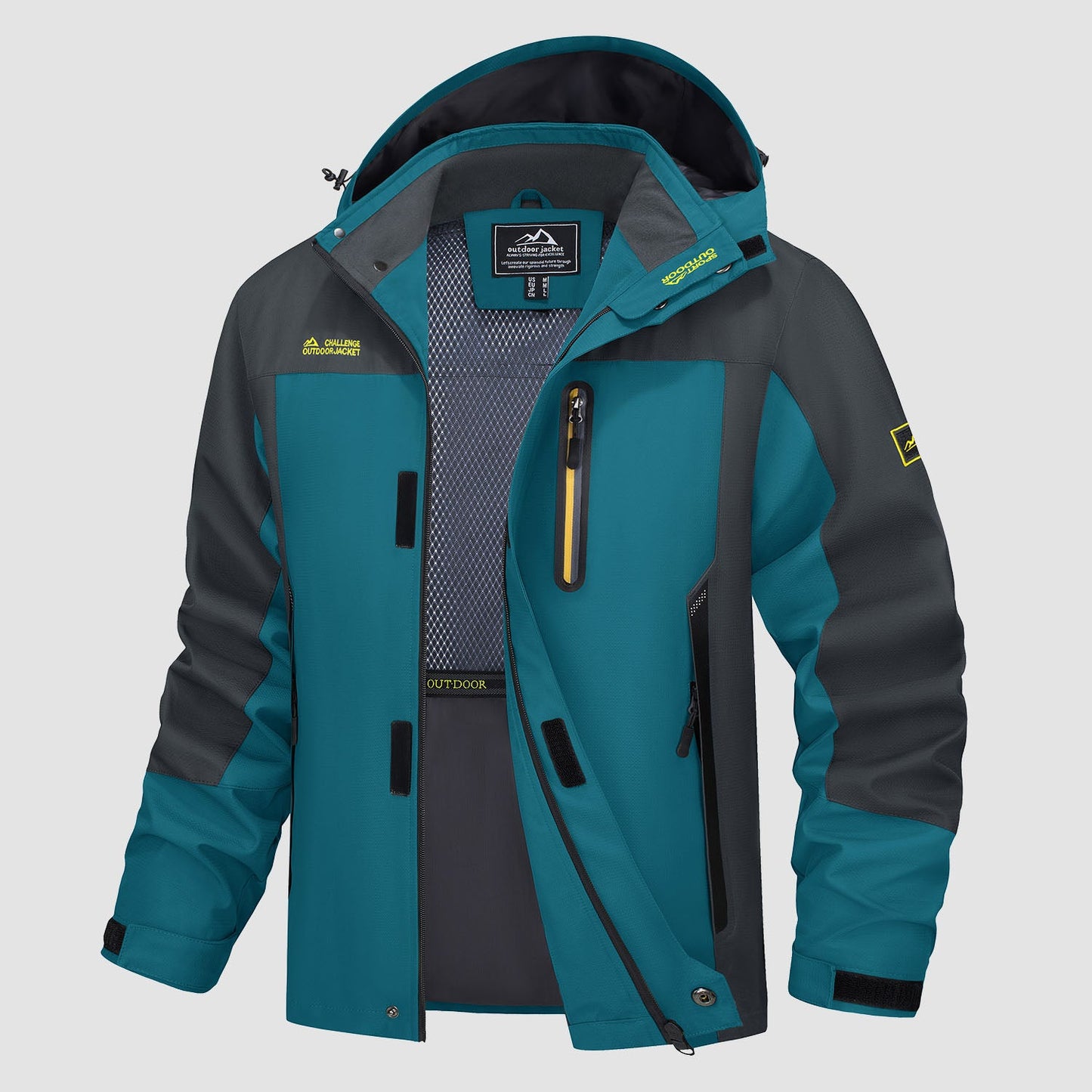 Men's lightweight windproof jacket, breathable hiking shell with 5 pockets and packable design