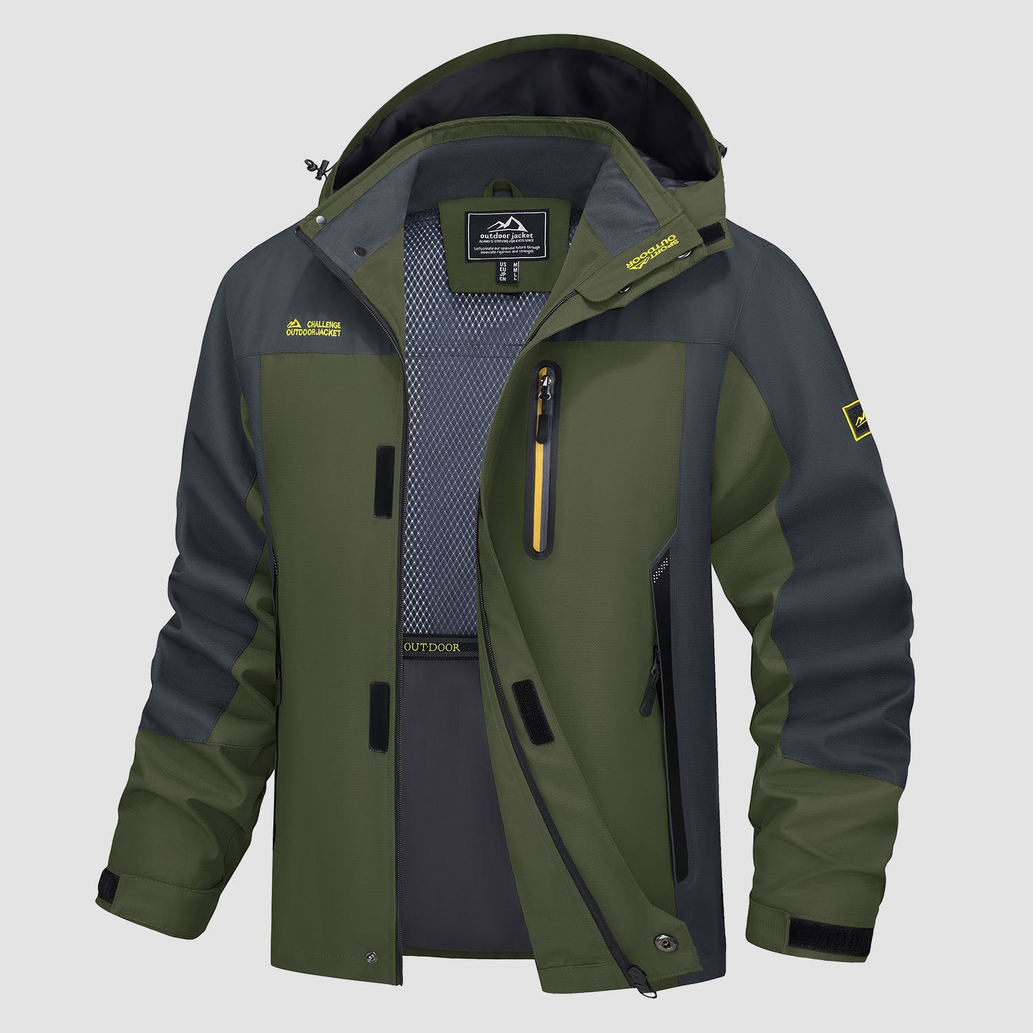 Men's lightweight windproof hiking jacket with 5-pocket design, breathable water-resistant shell for outdoor adventures