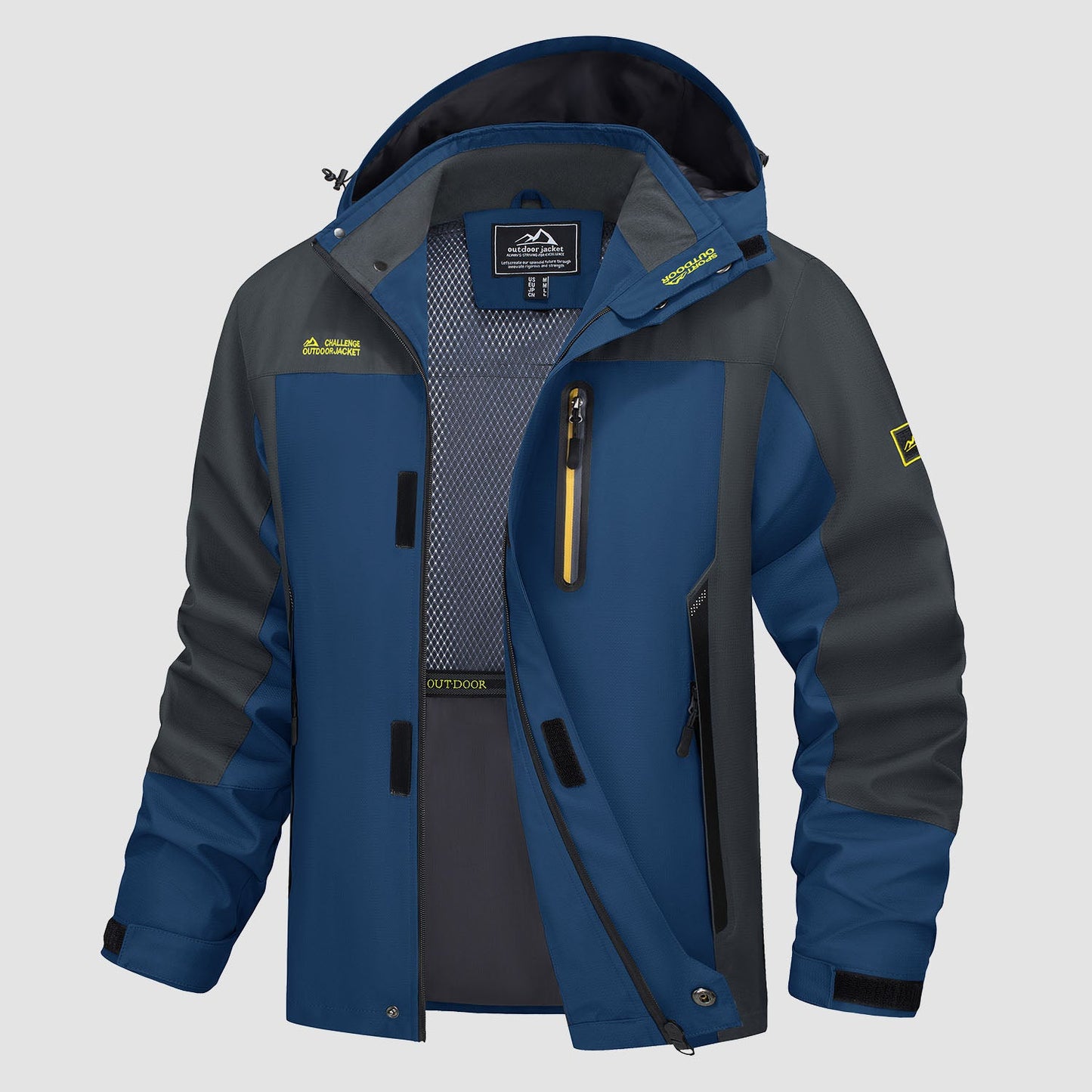 Men's lightweight windproof hiking jacket with 5-pocket design, water-resistant shell, breathable packable fit