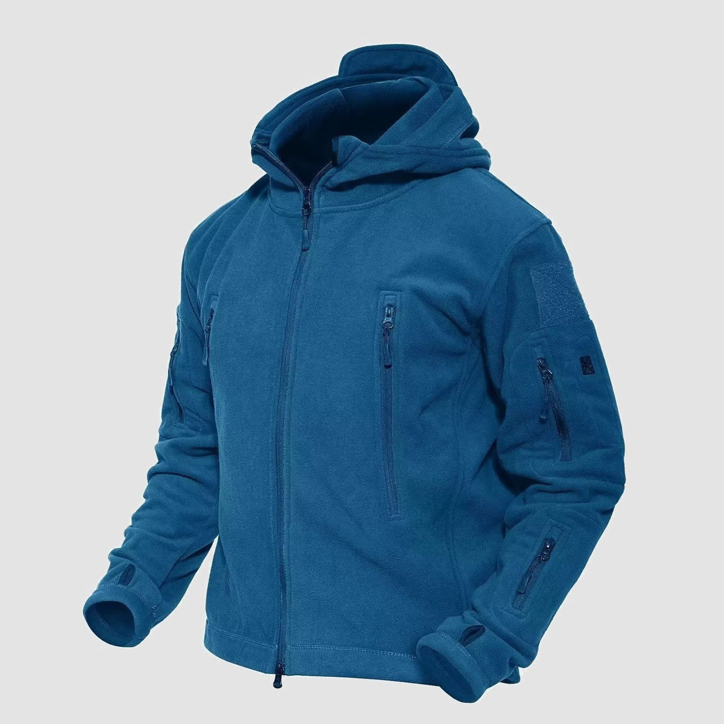 Men's military tactical fleece hoodie jacket olive green windproof 6 zip pockets urban fit