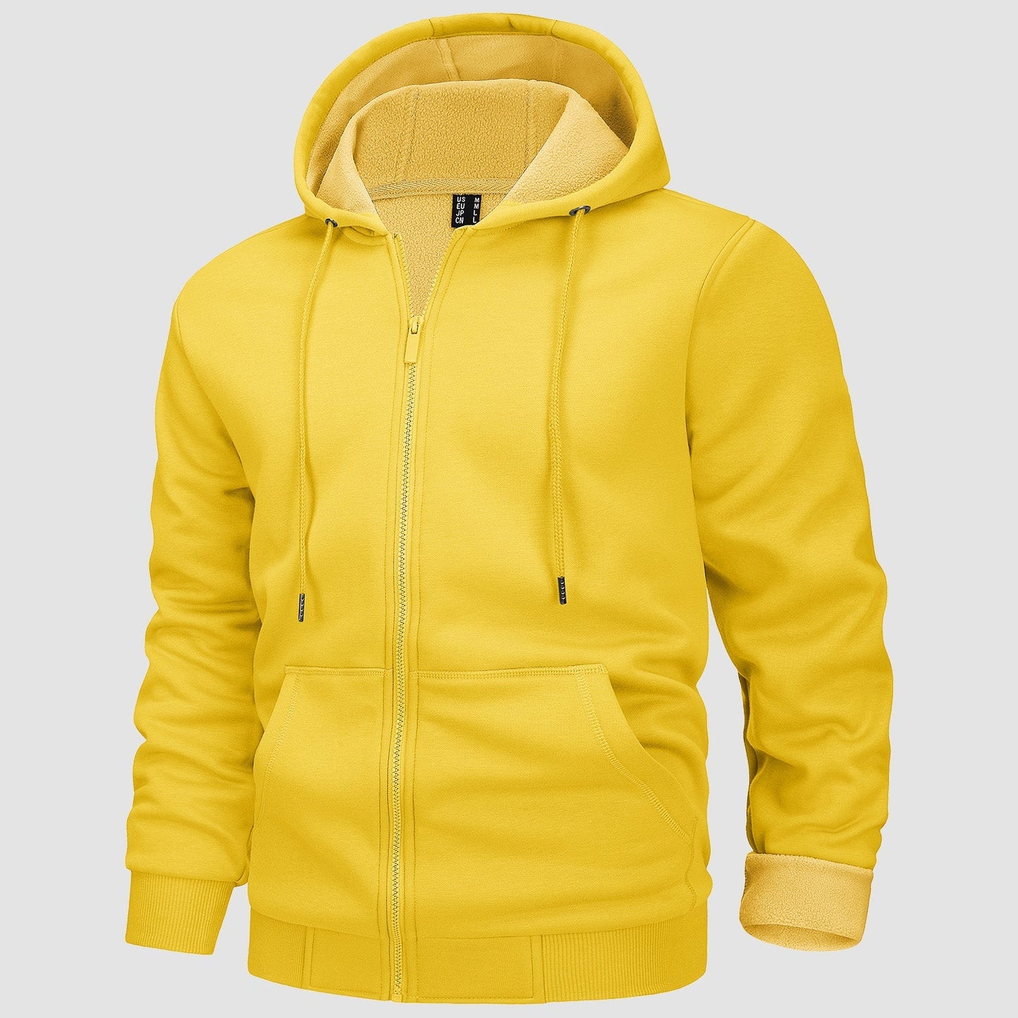 Men's fleece bomber zip-up hoodie in neutral tone, casual streetwear style with soft fleece lining