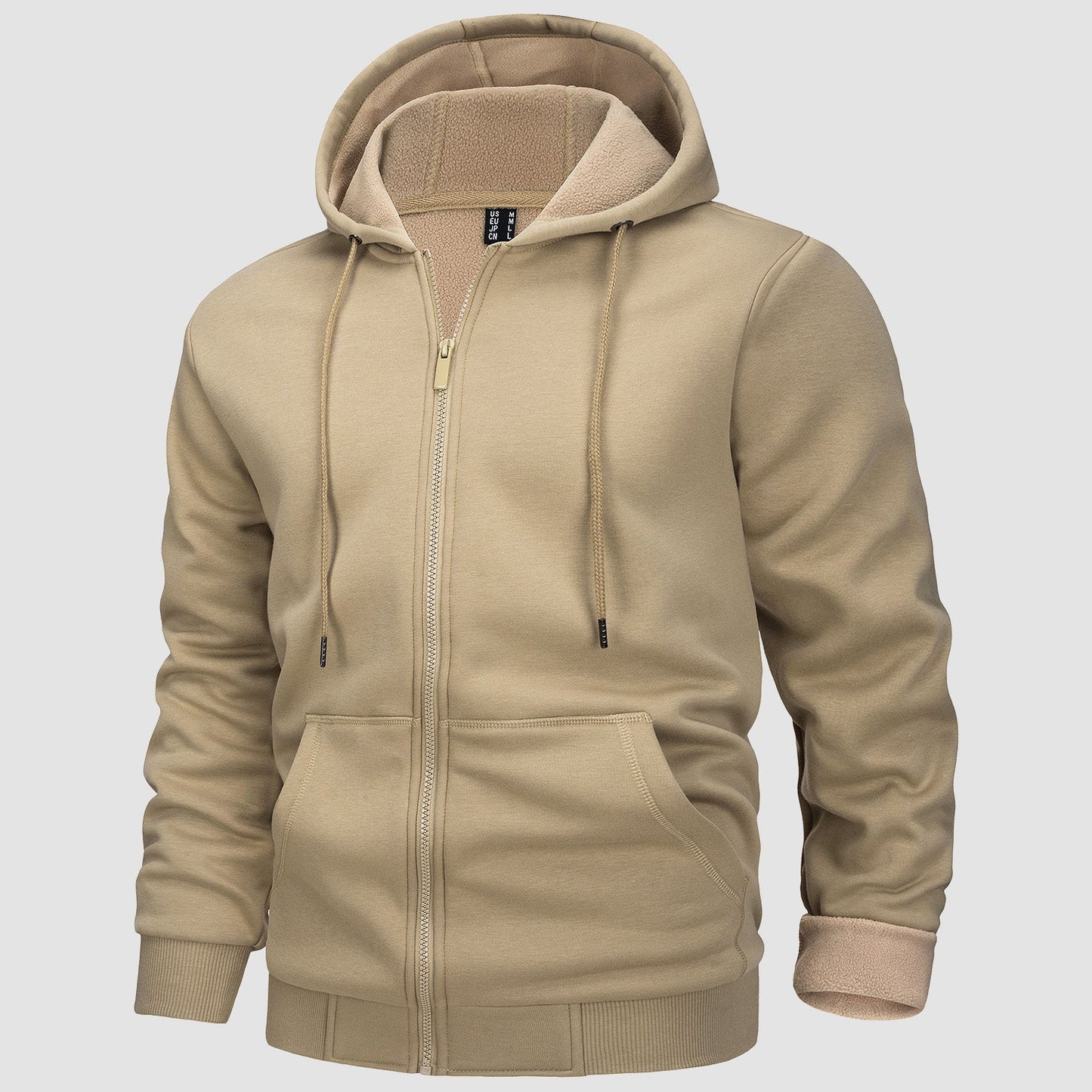 Men's fleece hoodie bomber jacket zip-up streetwear style with kangaroo pocket casual warm