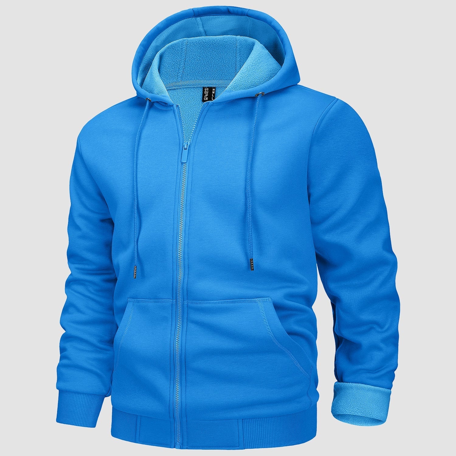 Men's gray fleece bomber jacket zip-up hoodie with soft fleece lining for casual everyday wear