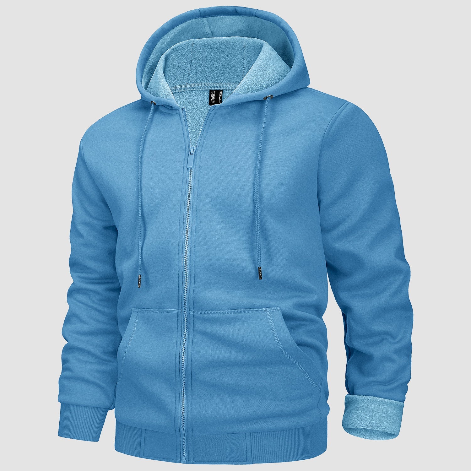 Men's fleece hoodie bomber jacket zip-up streetwear style with kangaroo pocket in casual fit