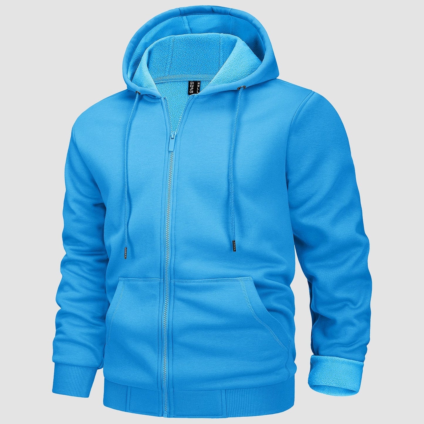 Men's gray fleece bomber jacket zip-up hoodie with soft fleece lining for casual everyday wear