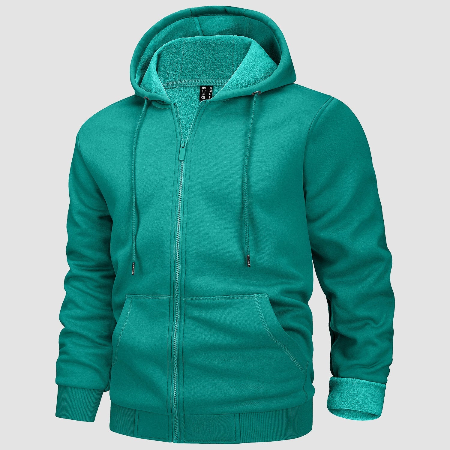 Men's fleece hoodie bomber jacket zip-up casual streetwear style with kangaroo pocket
