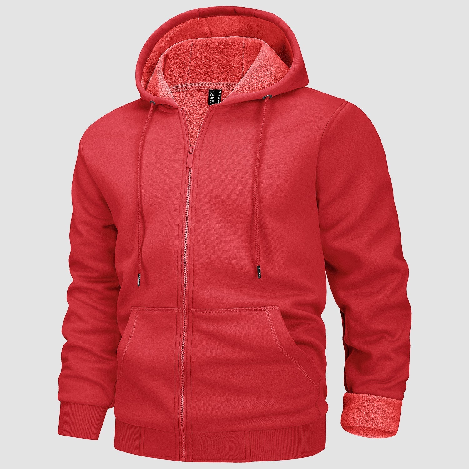 Men's fleece hoodie bomber jacket zip-up streetwear style with kangaroo pocket casual warm