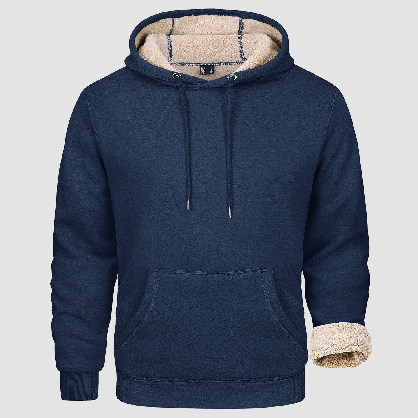 Men's fleece pullover hoodie sherpa-lined cotton blend relaxed fit with durable stitching warm casual