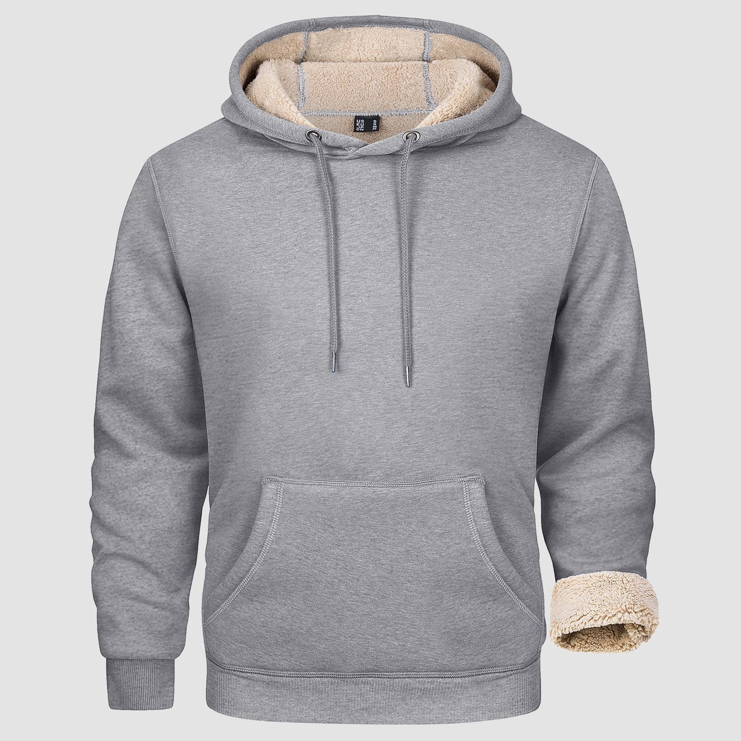 Men's hooded fleece sweatshirt with sherpa lining, kangaroo pocket, durable double-needle stitching