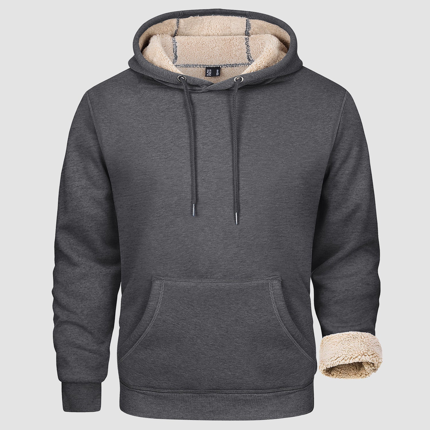 Men's hooded fleece sweatshirt sherpa-lined pullover with kangaroo pocket, durable stitching, cozy fit