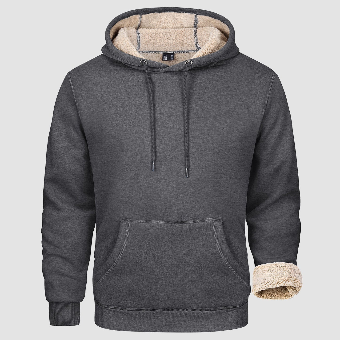 Men's fleece pullover hoodie with sherpa lining, relaxed casual fit for all-day warmth