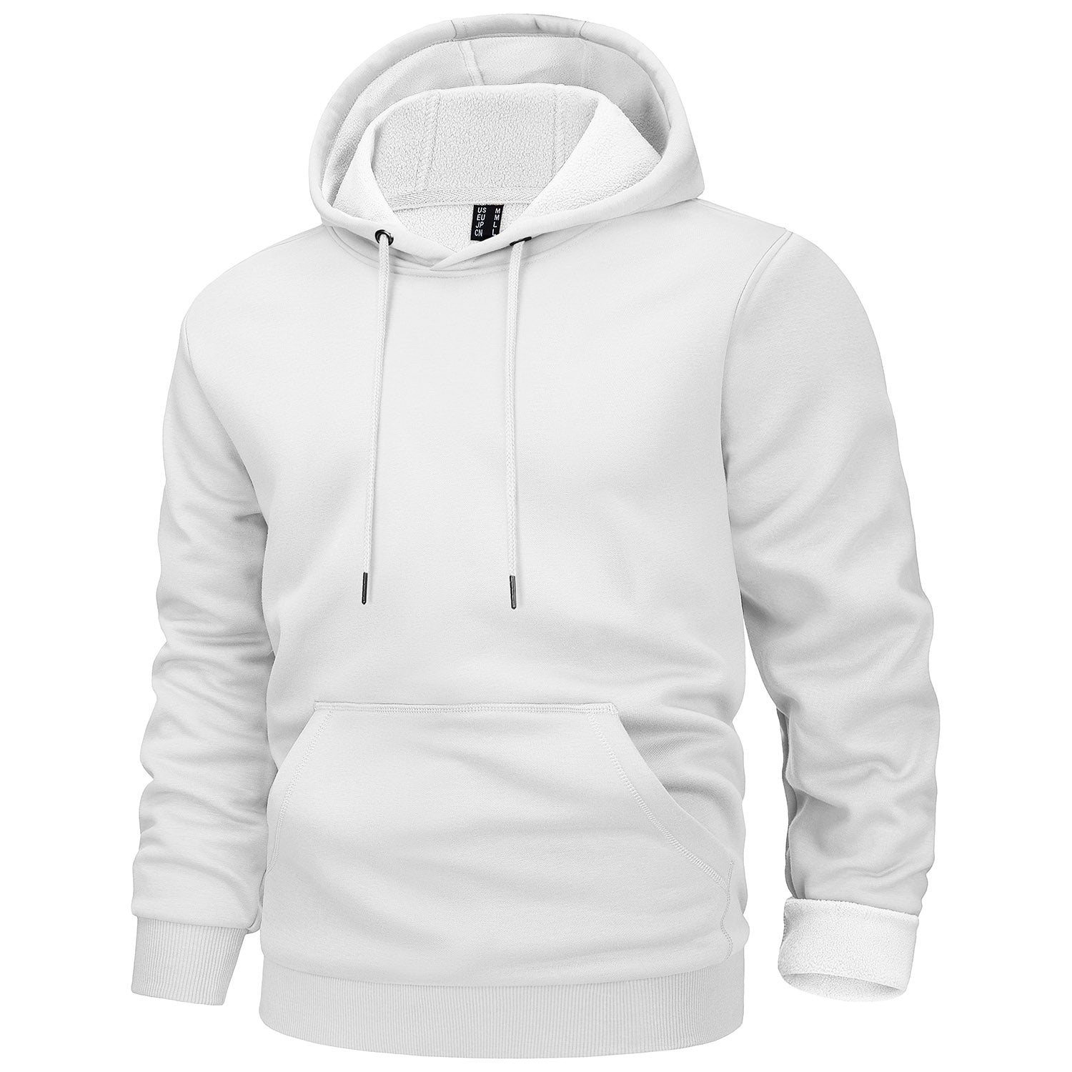 Men's gray fleece-lined workout hoodie relaxed fit with front kangaroo pocket for all-day warmth
