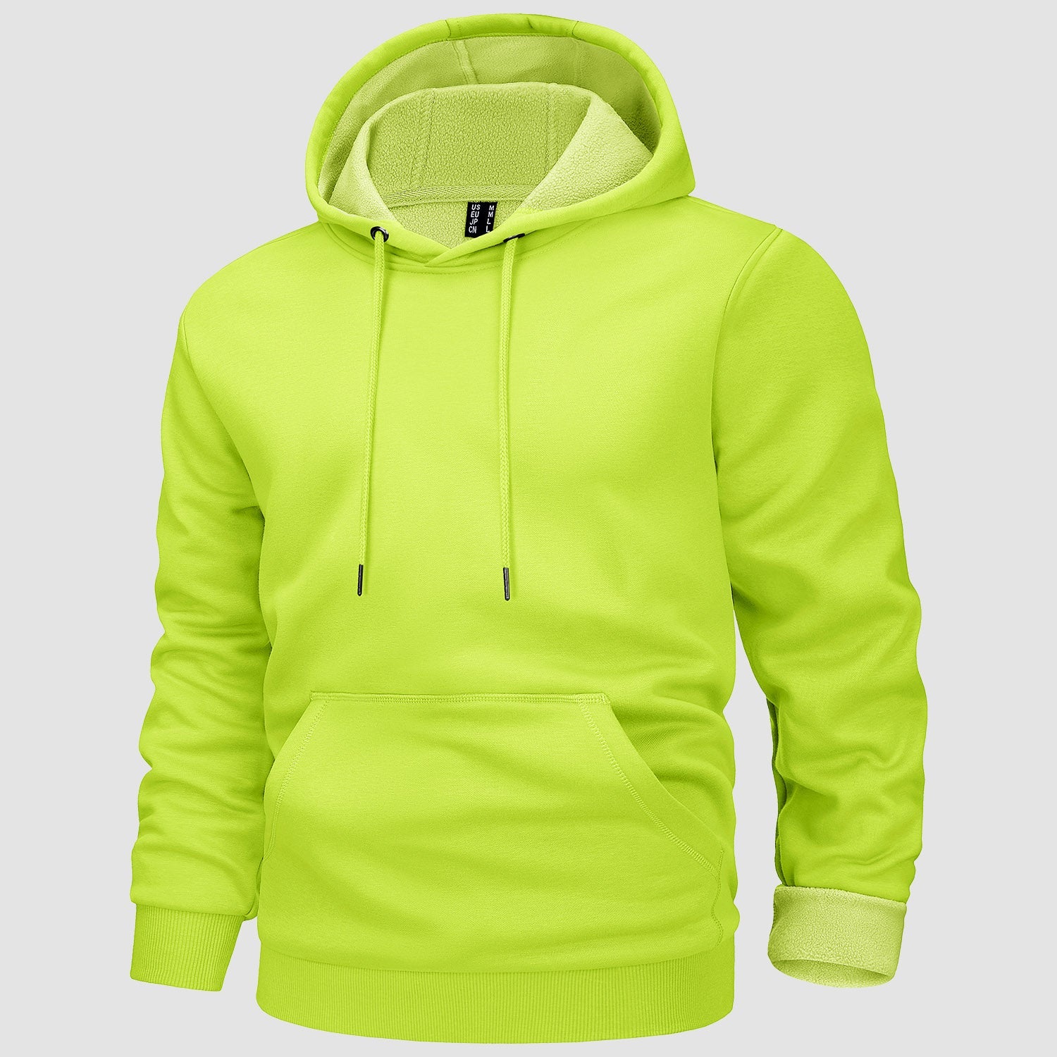 Men's fleece-lined workout hoodie in neutral tone with kangaroo pocket for all-day warmth and comfort