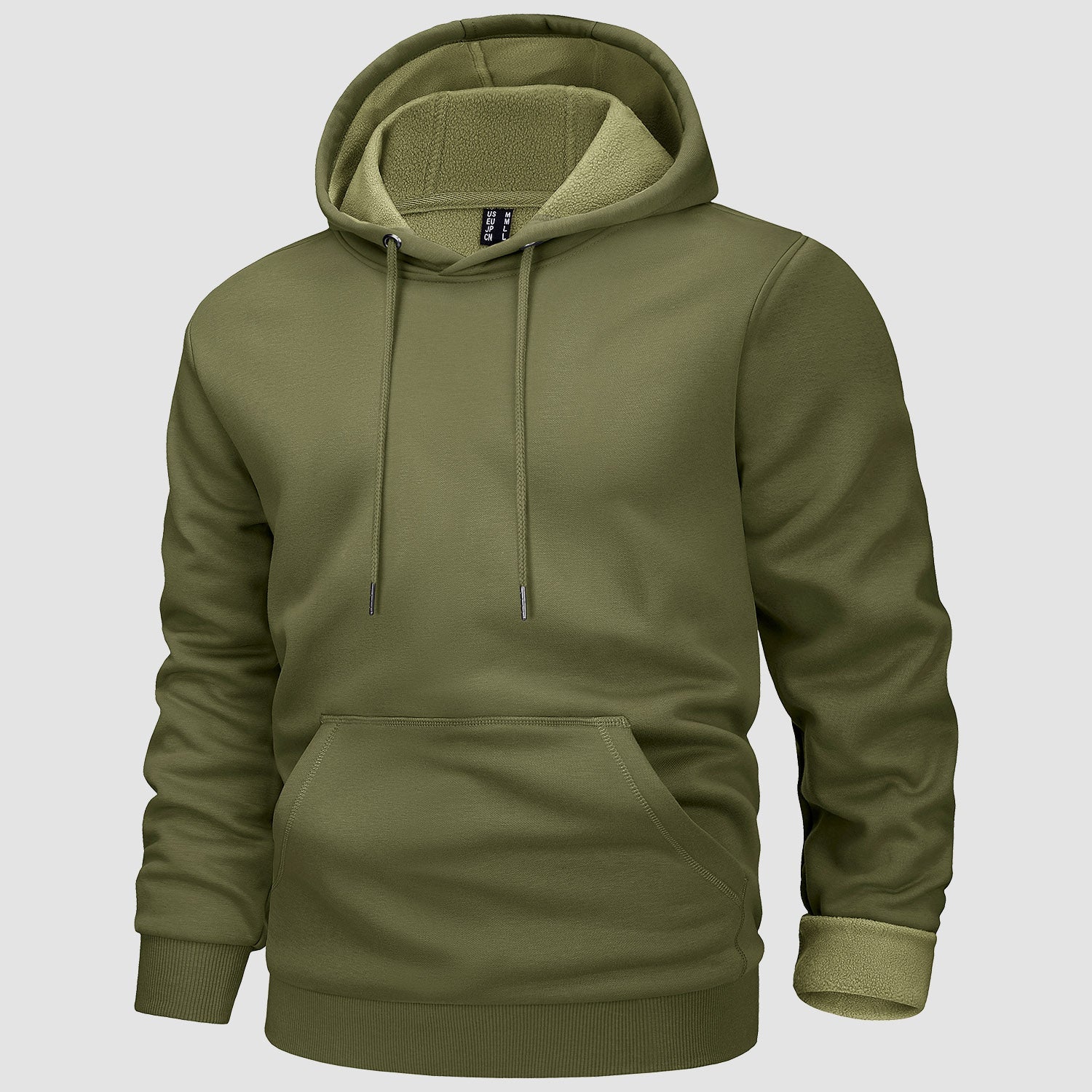 Men's fleece-lined workout hoodie with kangaroo pocket, flexible fit for cold-weather training