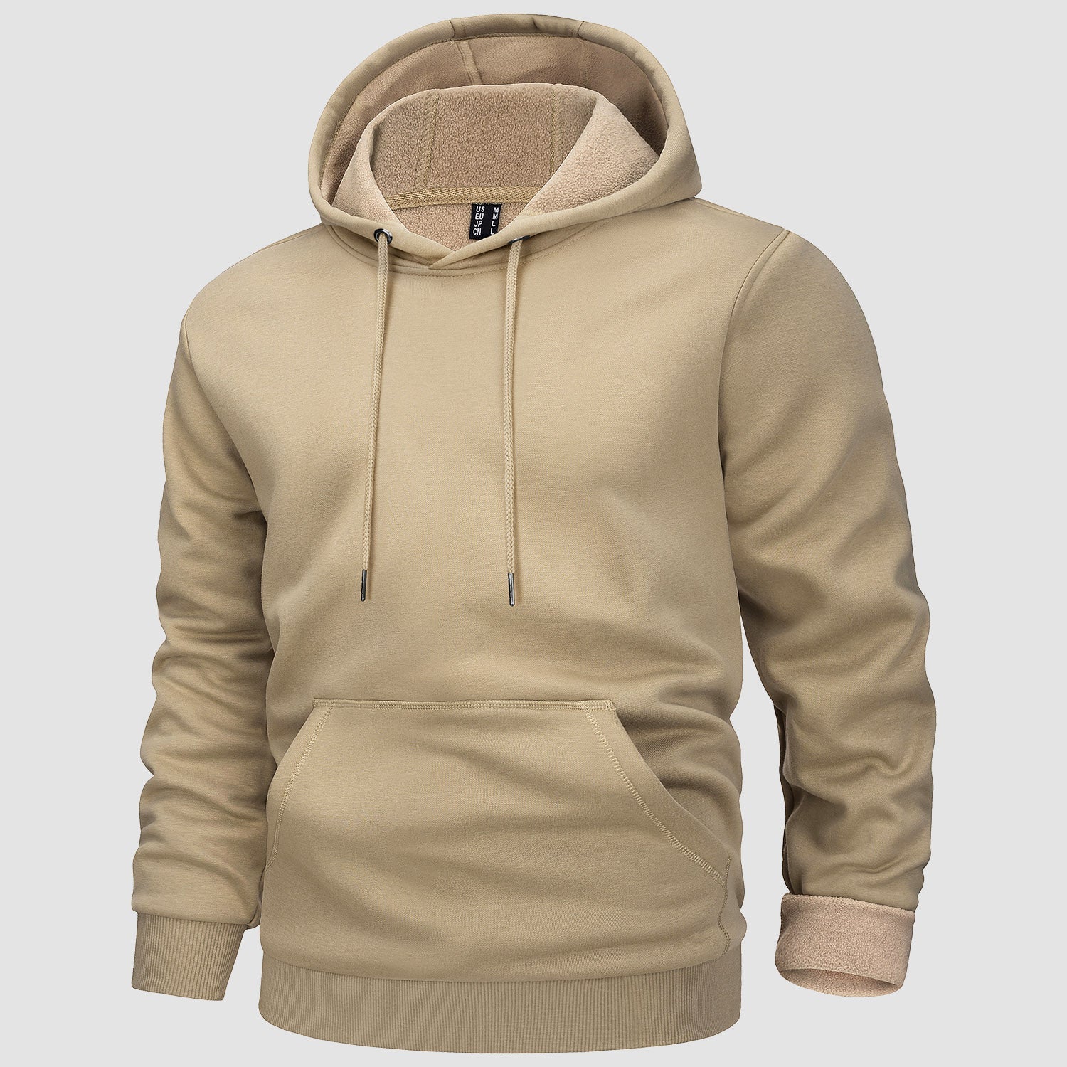 Men's fleece-lined workout hoodie with kangaroo pocket, athletic fit, soft gray warm layer